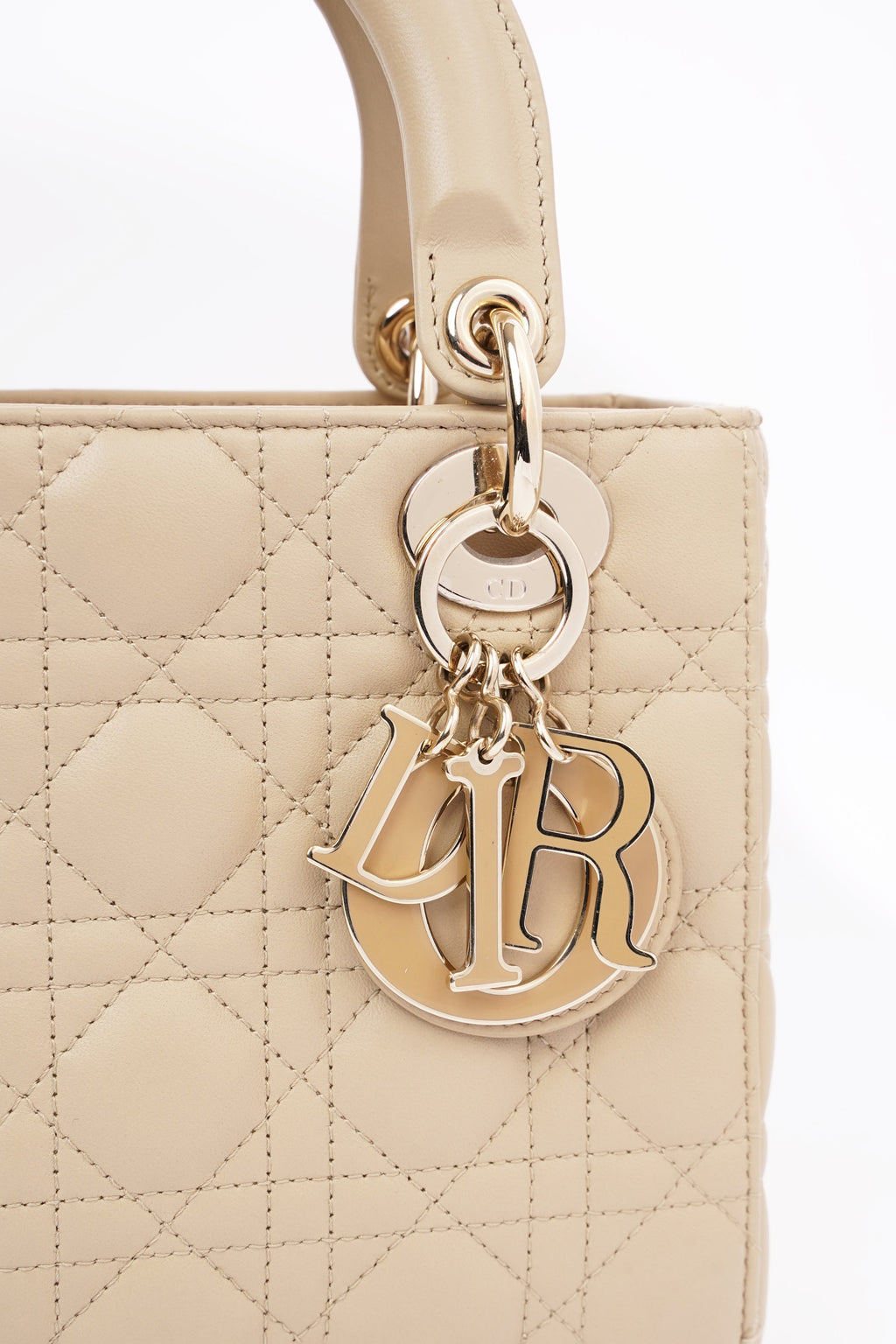 Christian Dior Lady Dior Cream Leather Small
