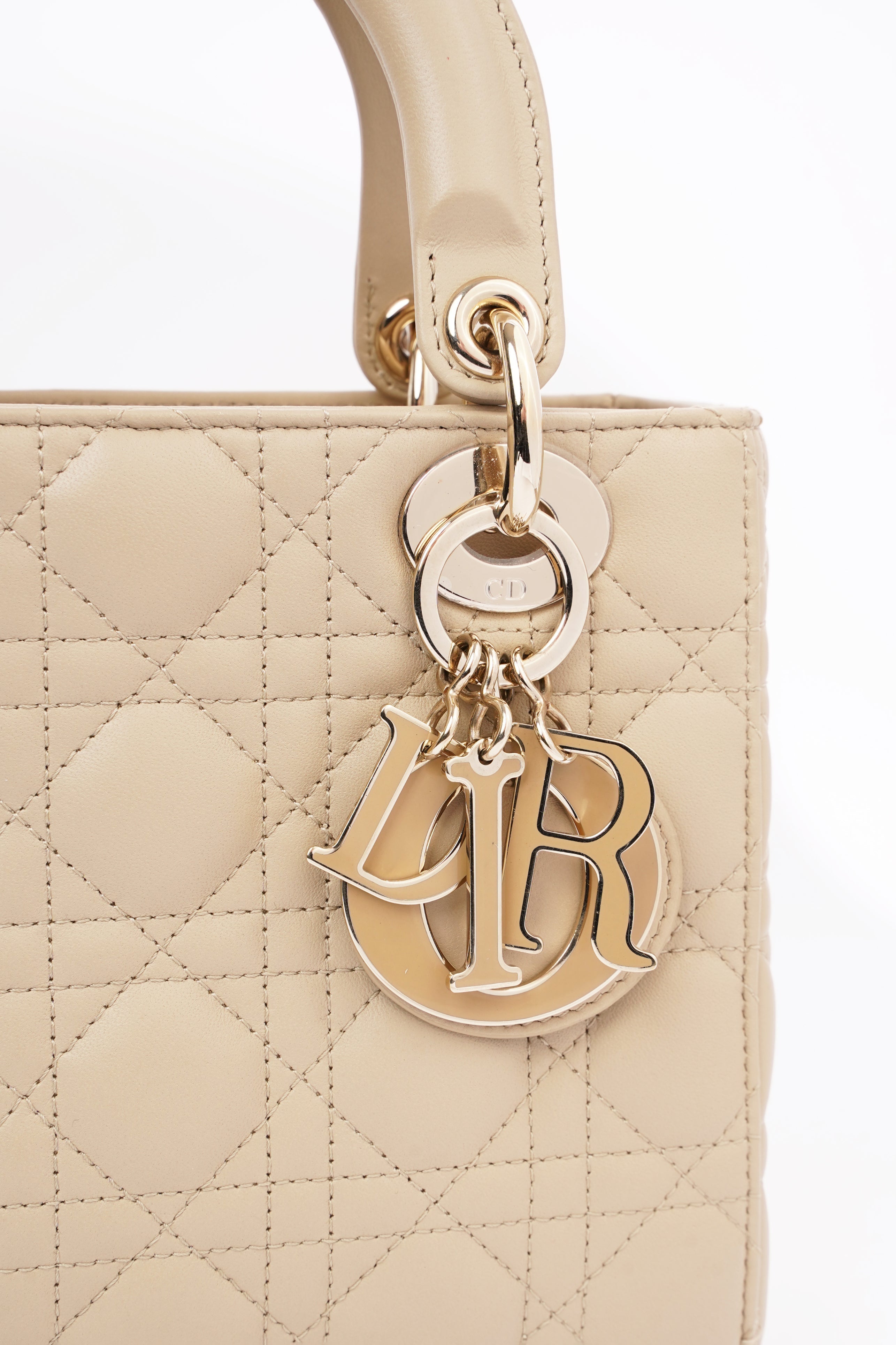 Christian Dior Lady Dior Cream Leather Small