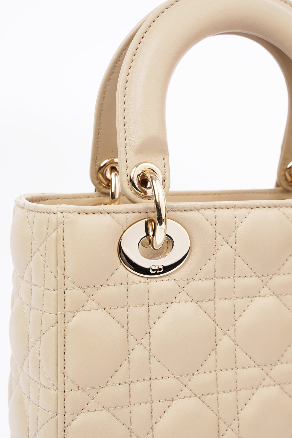 Christian Dior Lady Dior Cream Leather Small