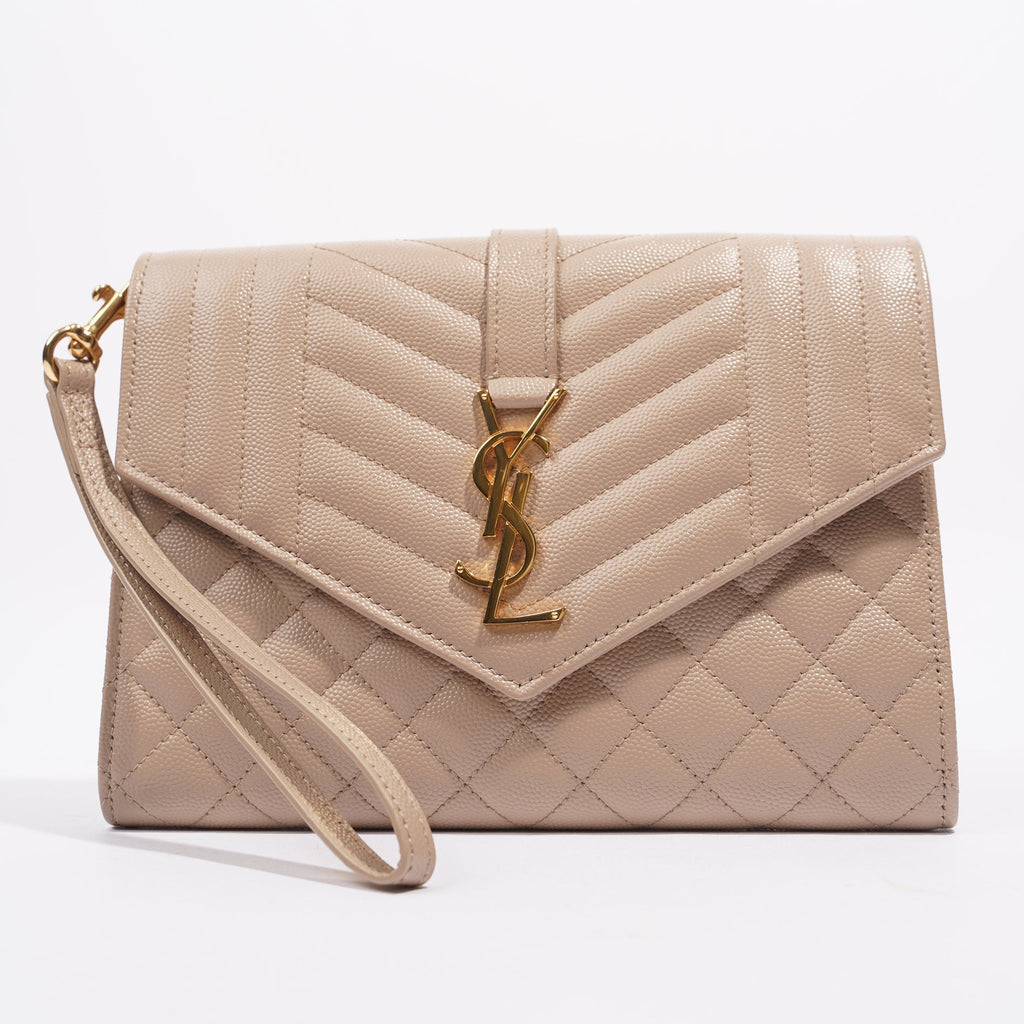 Saint Laurent Triquilt Clutch Beige Leather