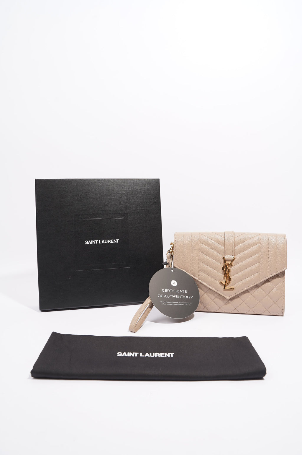 Saint Laurent Triquilt Clutch Beige Leather