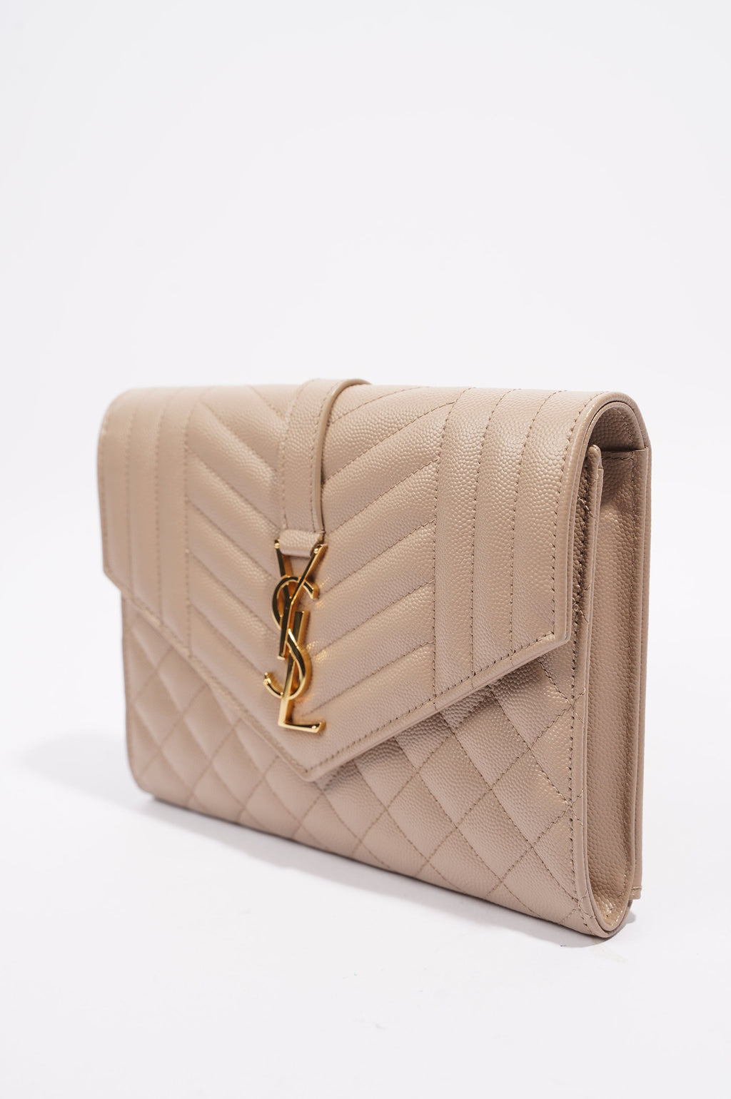Saint Laurent Triquilt Clutch Beige Leather