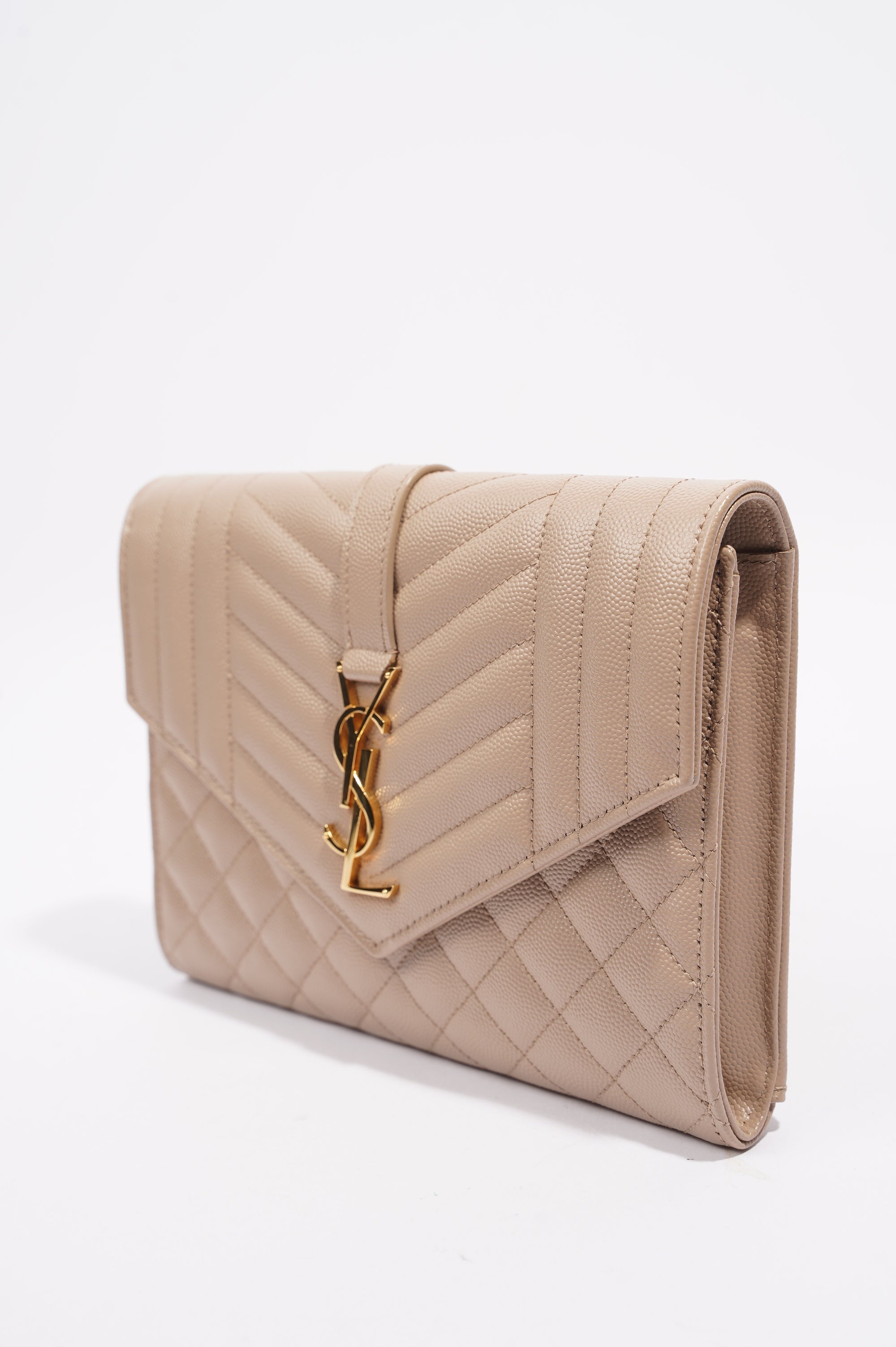 Saint Laurent Triquilt Clutch Beige Leather
