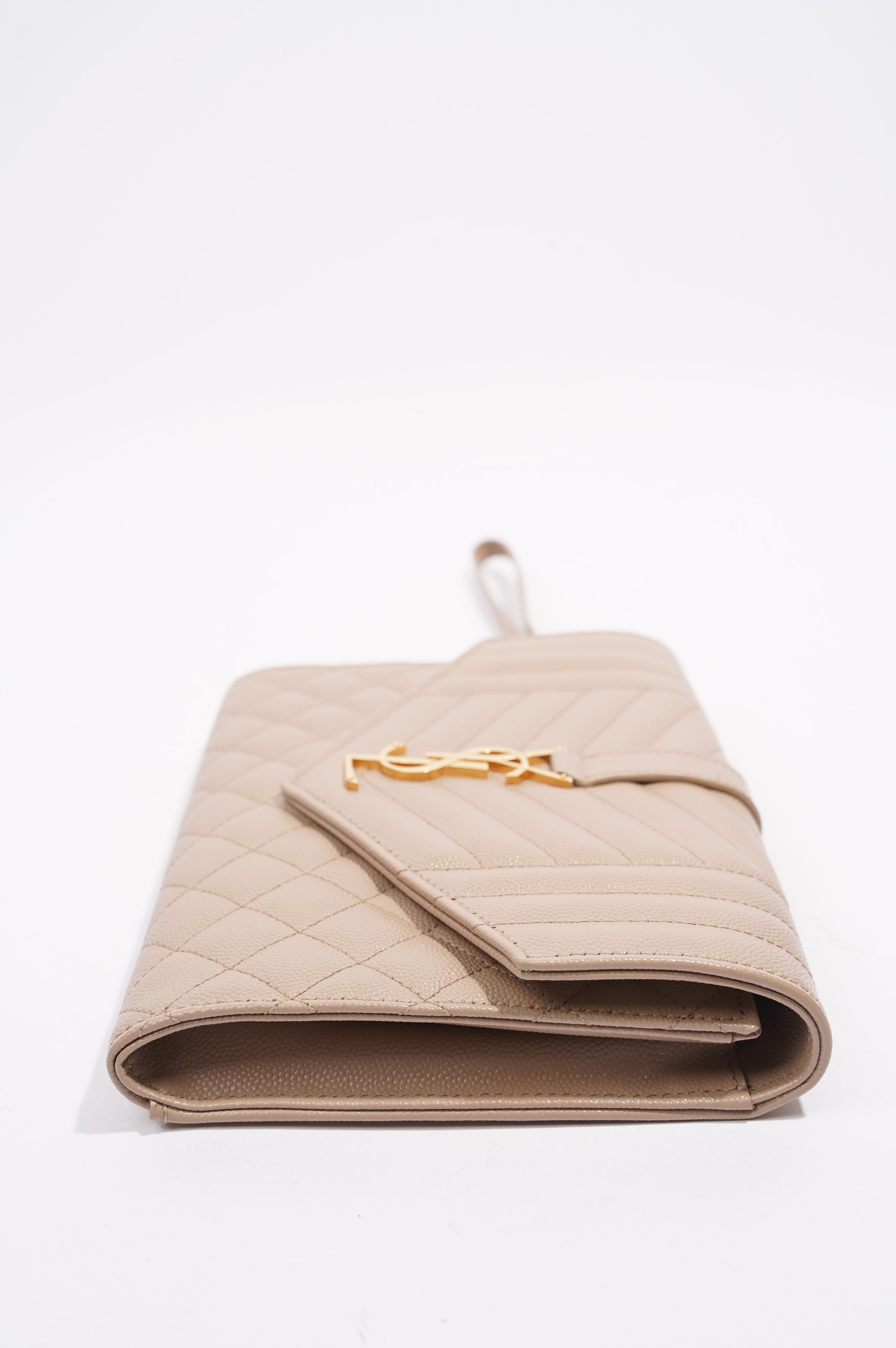 Saint Laurent Triquilt Clutch Beige Leather