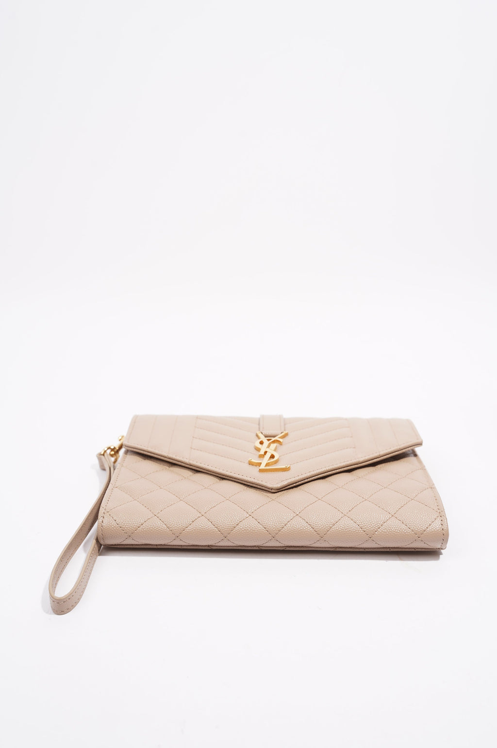 Saint Laurent Triquilt Clutch Beige Leather