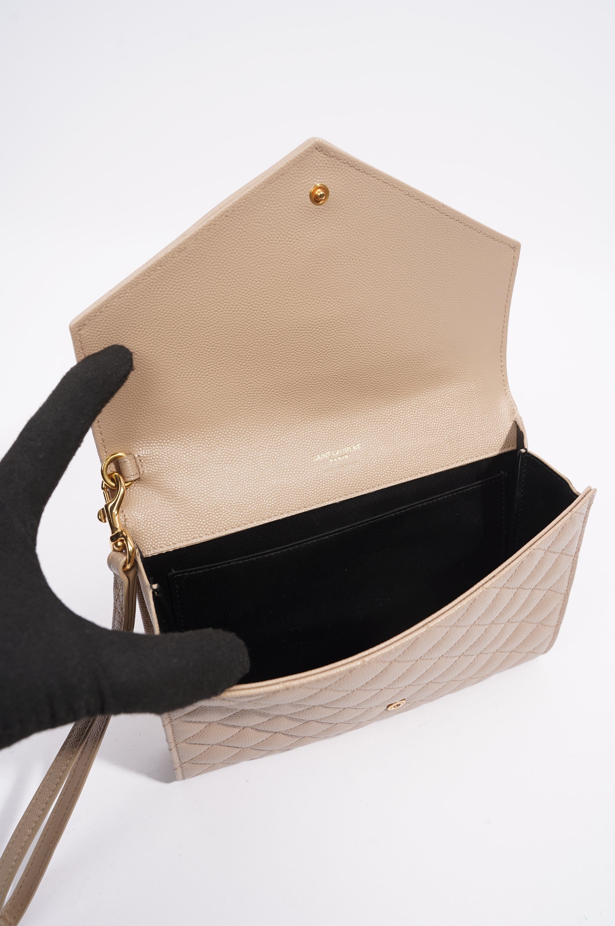 Saint Laurent Triquilt Clutch Beige Leather
