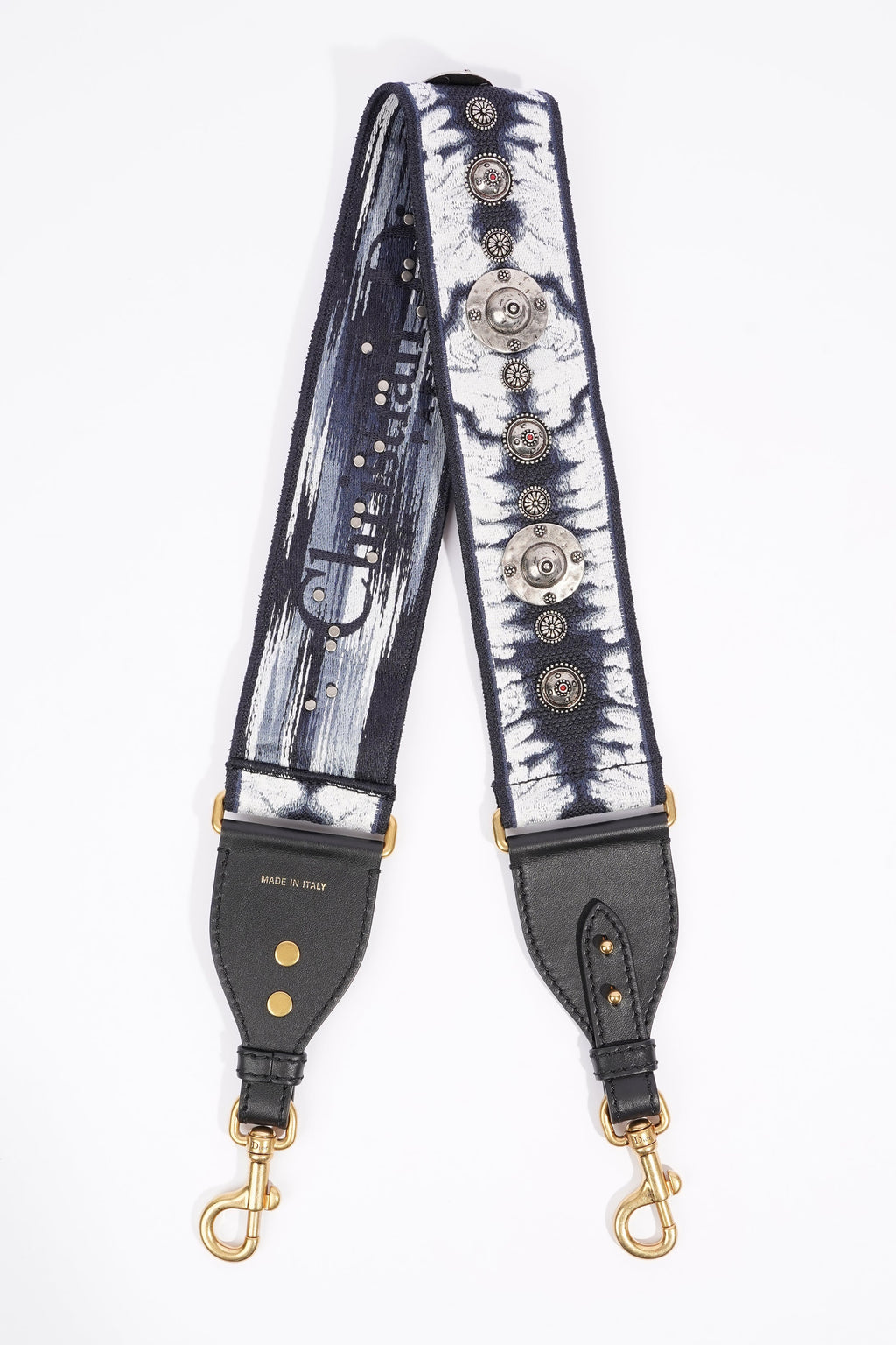 Christian Dior Saddle Bag Strap Navy / Black / White Canvas