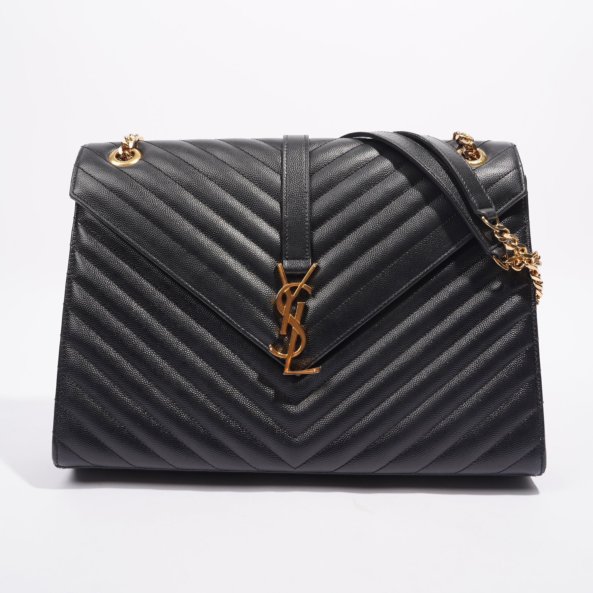 Saint Laurent Envelope Chain Flap Bag Black Matelasse Leather Large