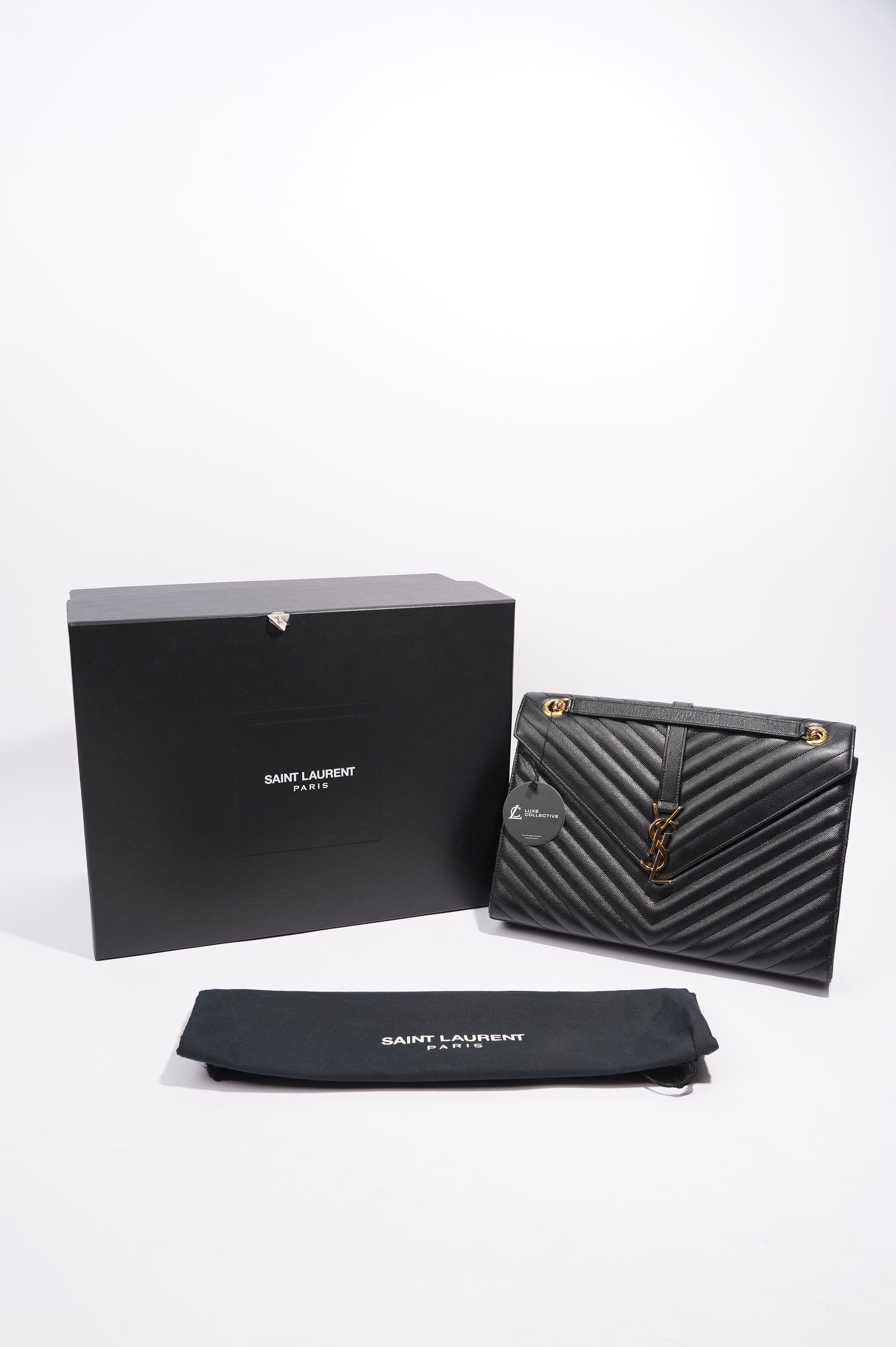 Saint Laurent Envelope Chain Flap Bag Black Matelasse Leather Large