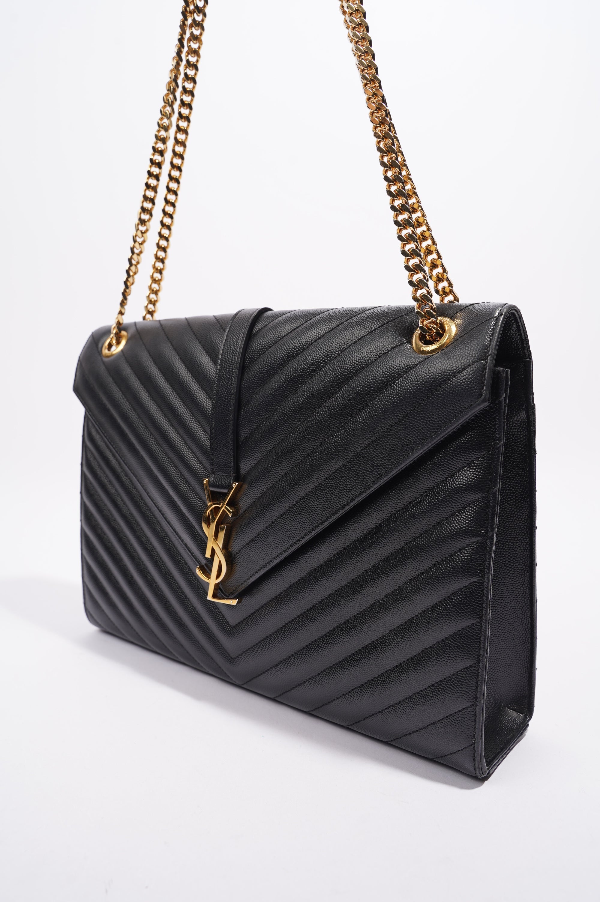 Saint Laurent Envelope Chain Flap Bag Black Matelasse Leather Large
