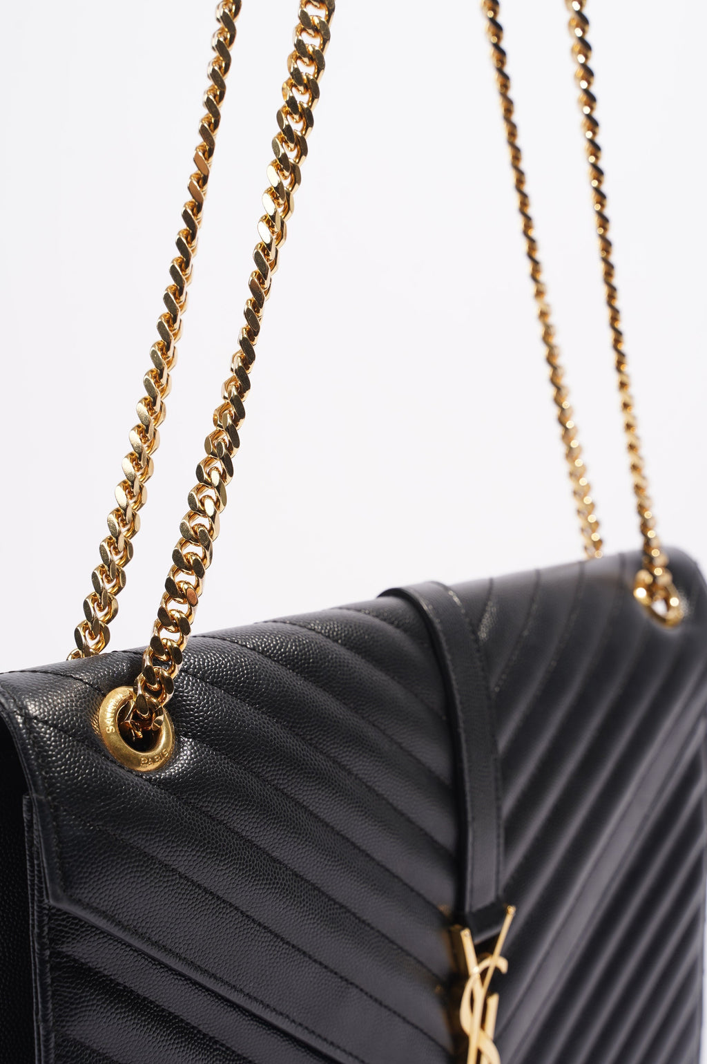 Saint Laurent Envelope Chain Flap Bag Black Matelasse Leather Large