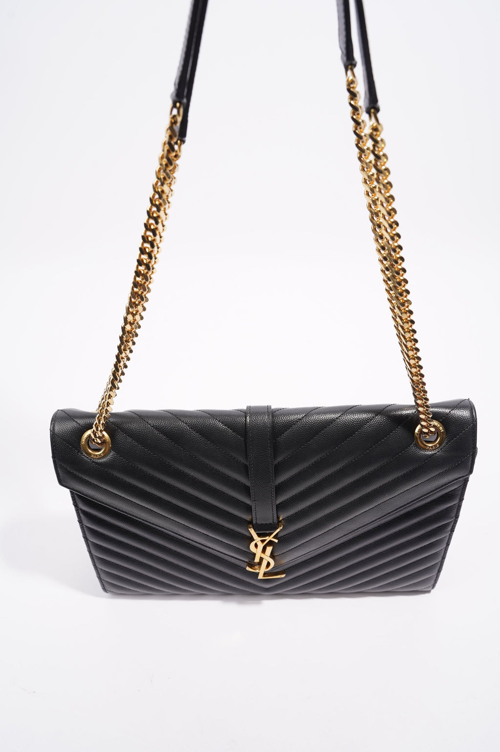 Saint Laurent Envelope Chain Flap Bag Black Matelasse Leather Large