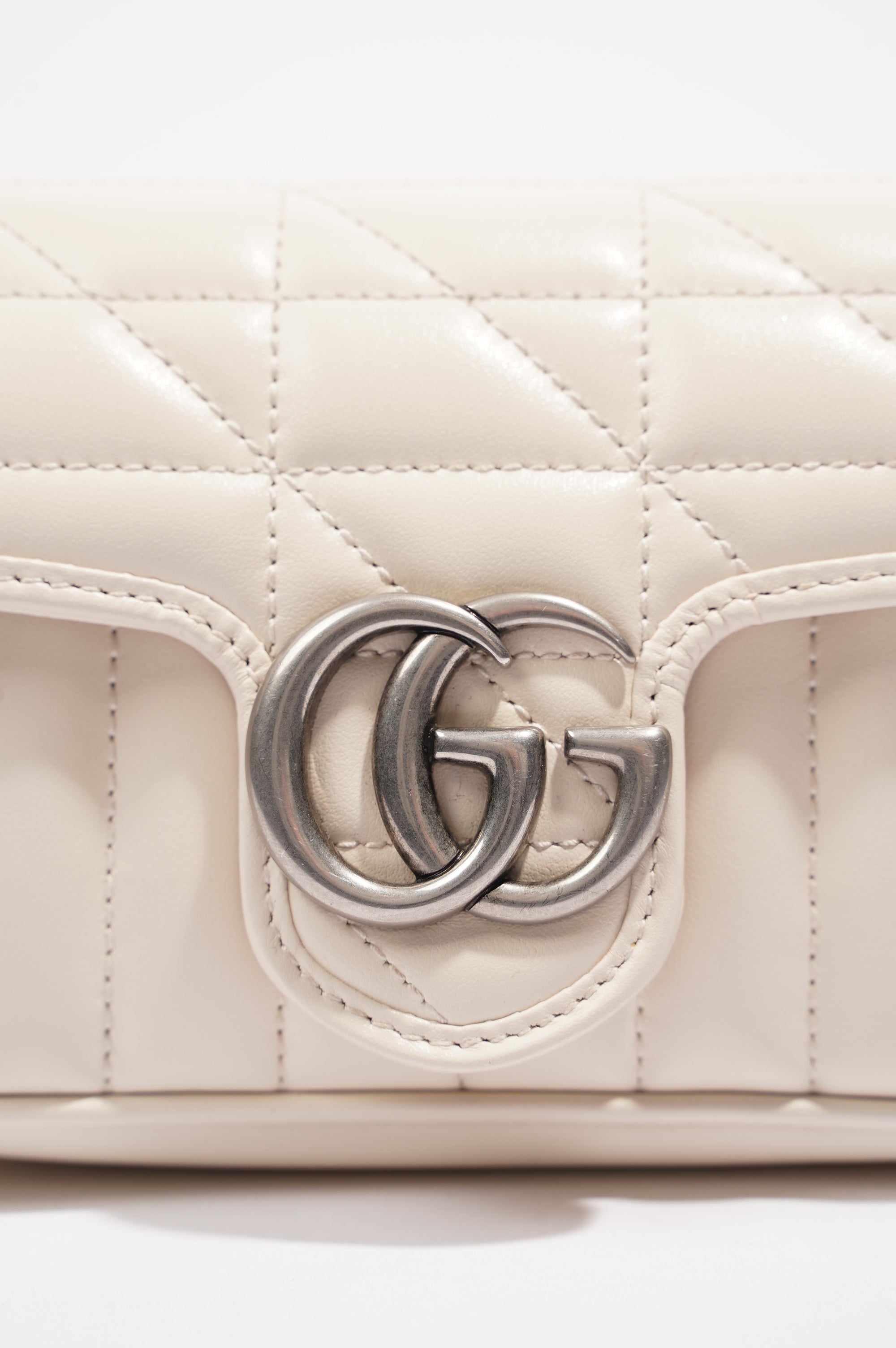 Gucci GG Marmont Super Mini Juniagrey Bag White Leather Mini