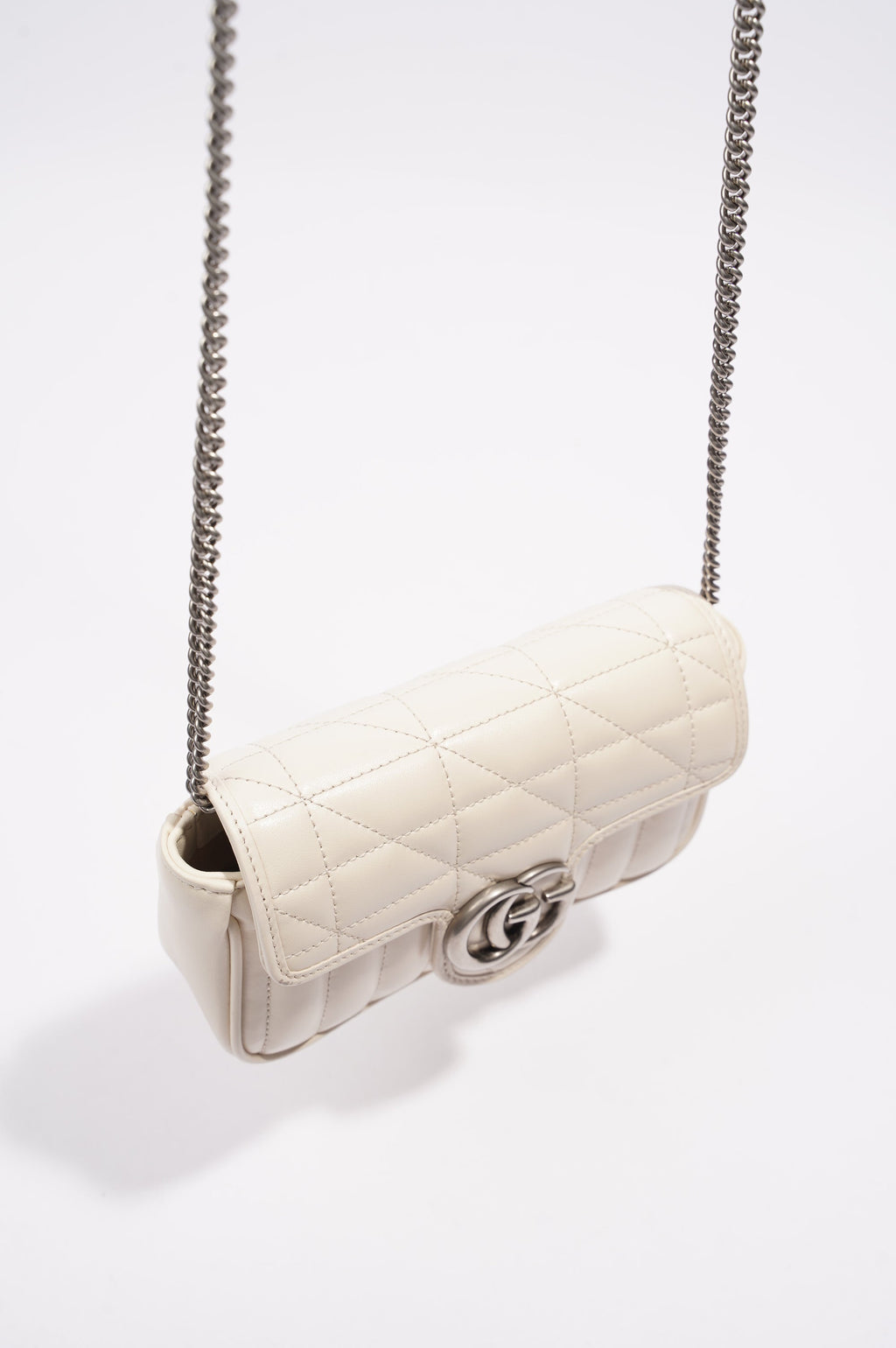 Gucci GG Marmont Super Mini Juniagrey Bag White Leather Mini