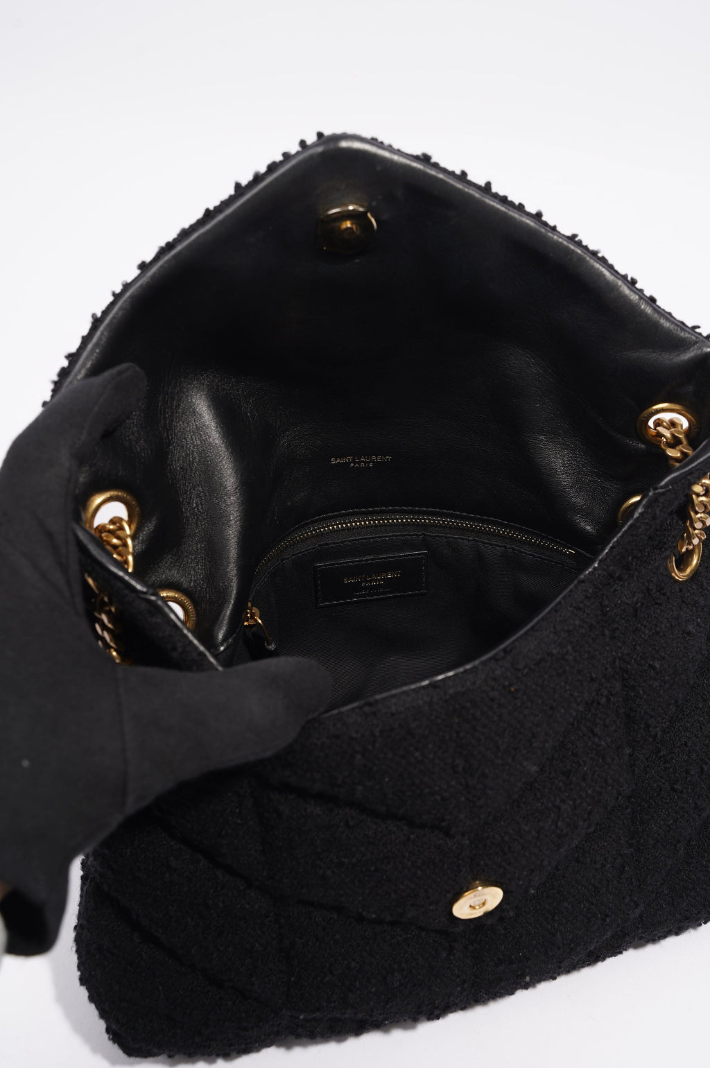 Saint Laurent Puffer Tweed Bag Black Tweed