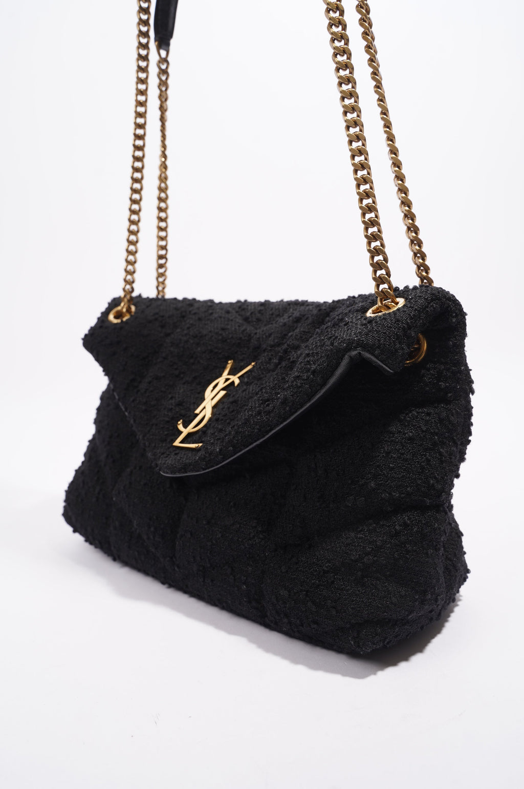 Saint Laurent Puffer Tweed Bag Black Tweed