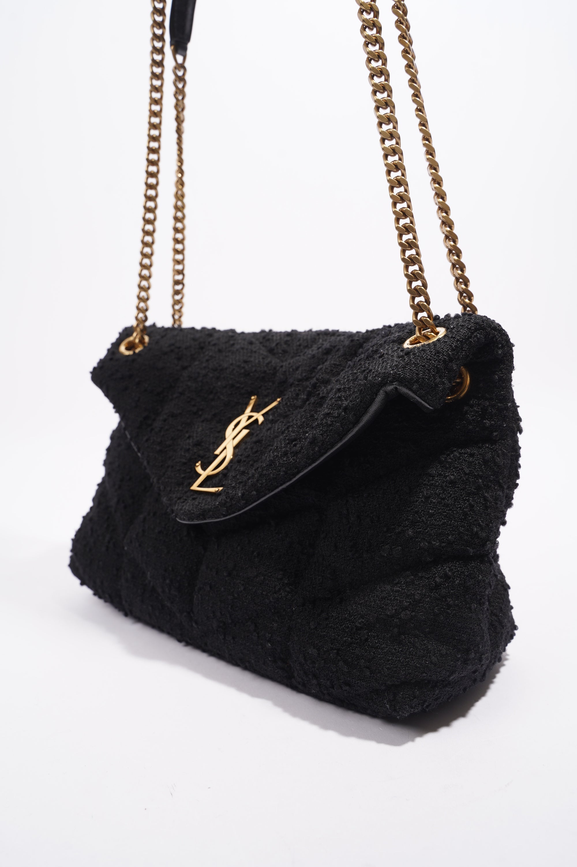 Saint Laurent Puffer Tweed Bag Black Tweed