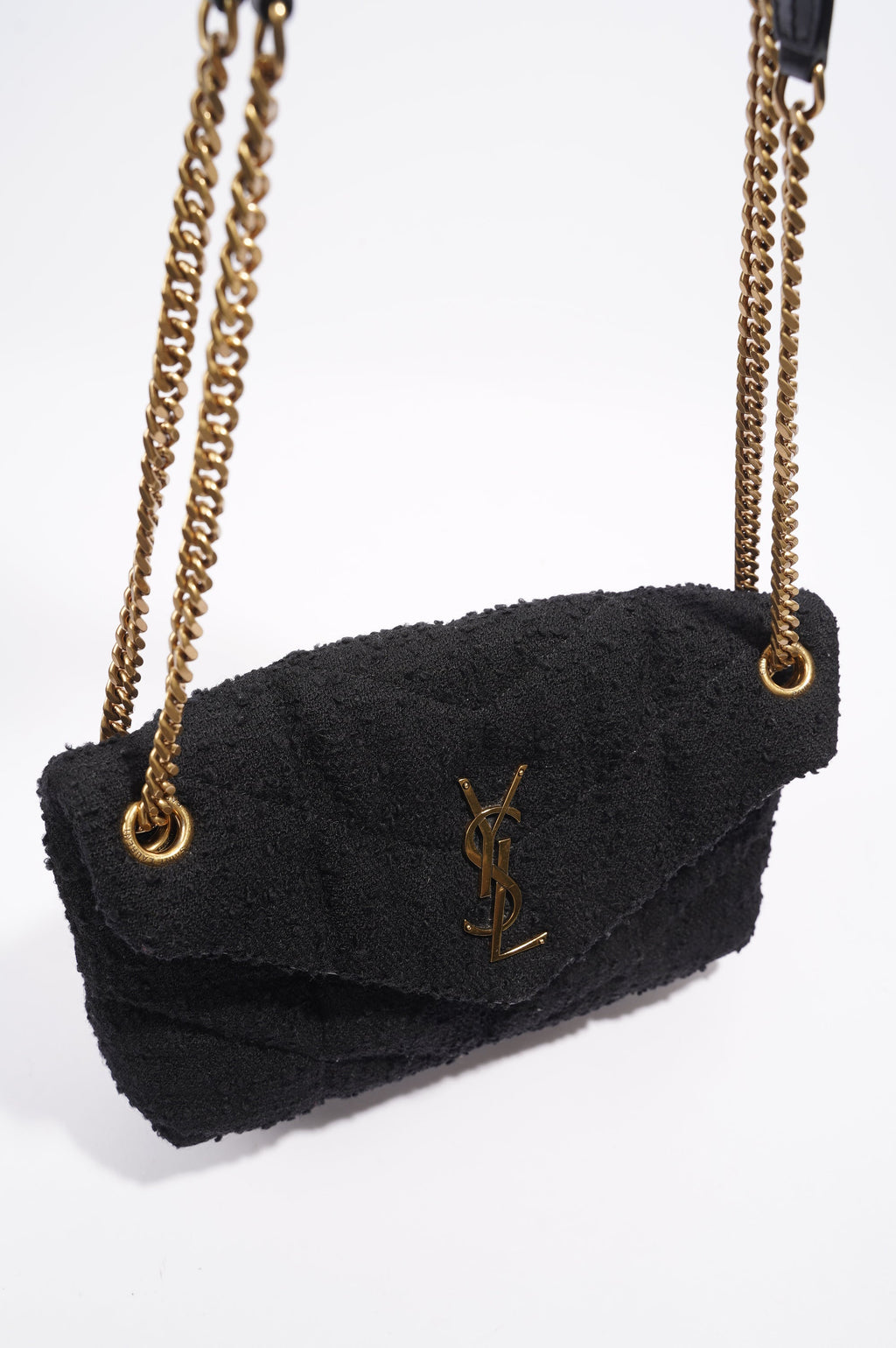 Saint Laurent Puffer Tweed Bag Black Tweed