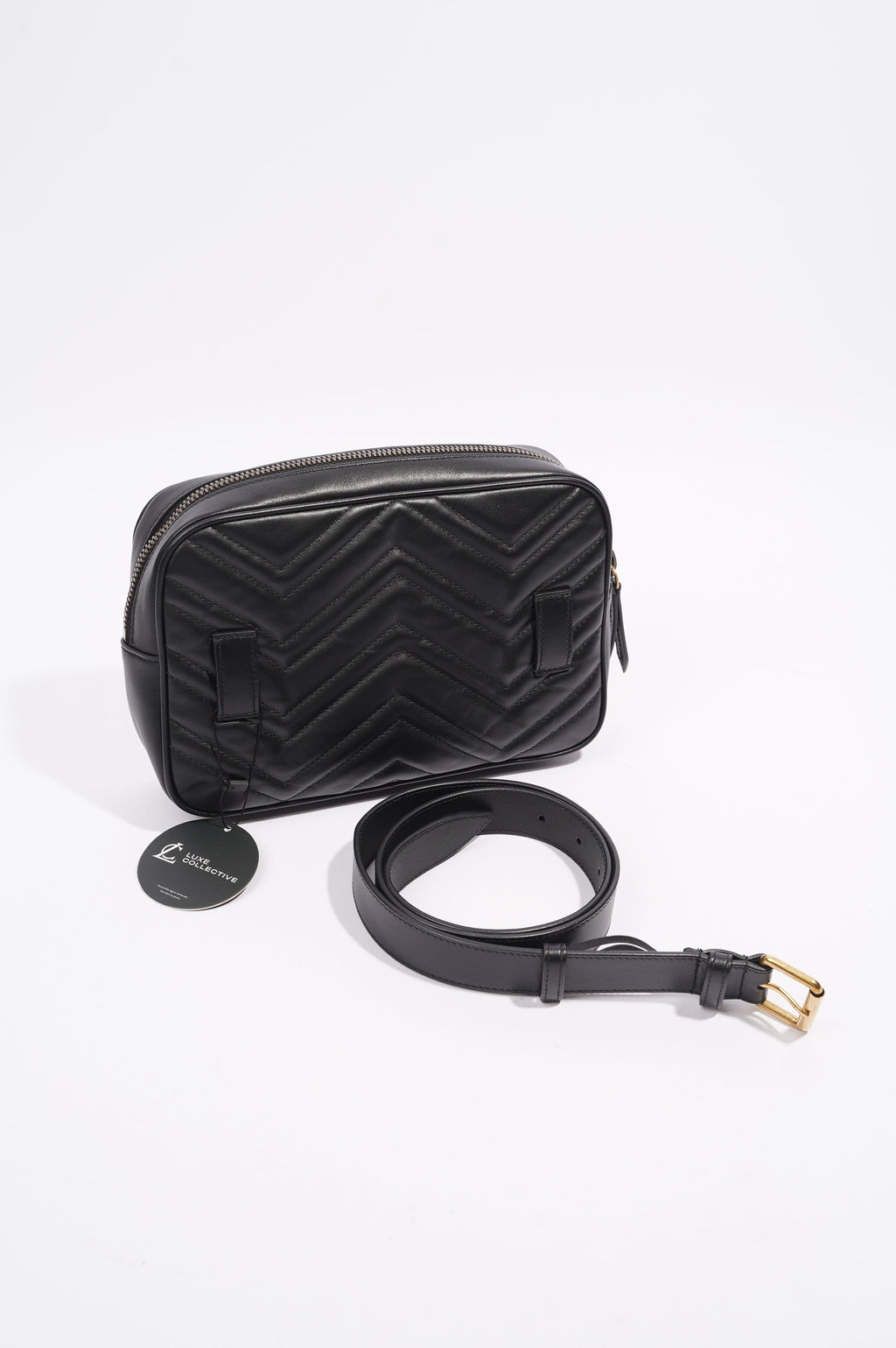 Gucci Marmont Belt Bag Black Matelasse Leather 80cm 32"
