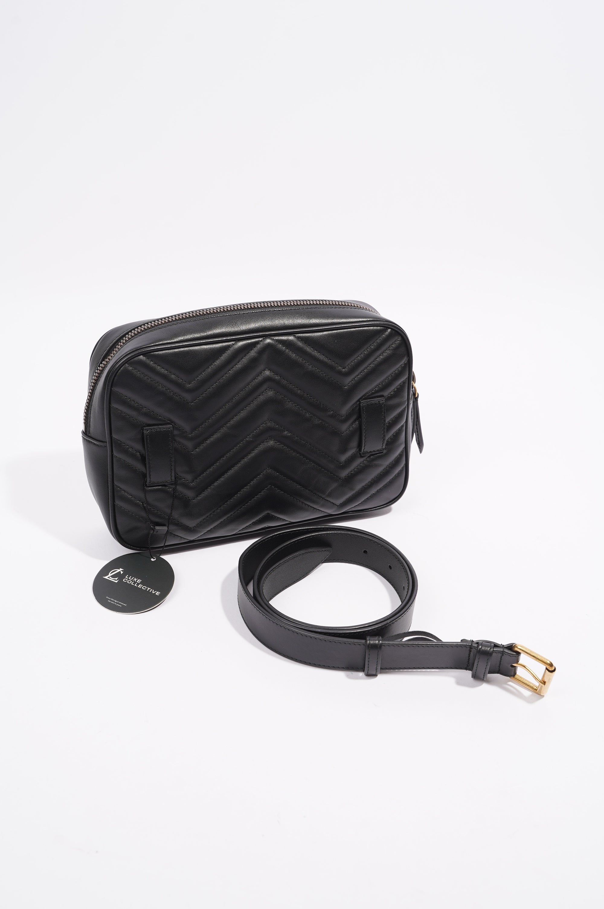 Gucci Marmont Belt Bag Black Matelasse Leather 80cm 32"