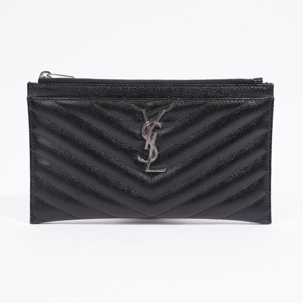 Saint Laurent Grain De Poudre Cassandra Bill Pouch Black Leather OS