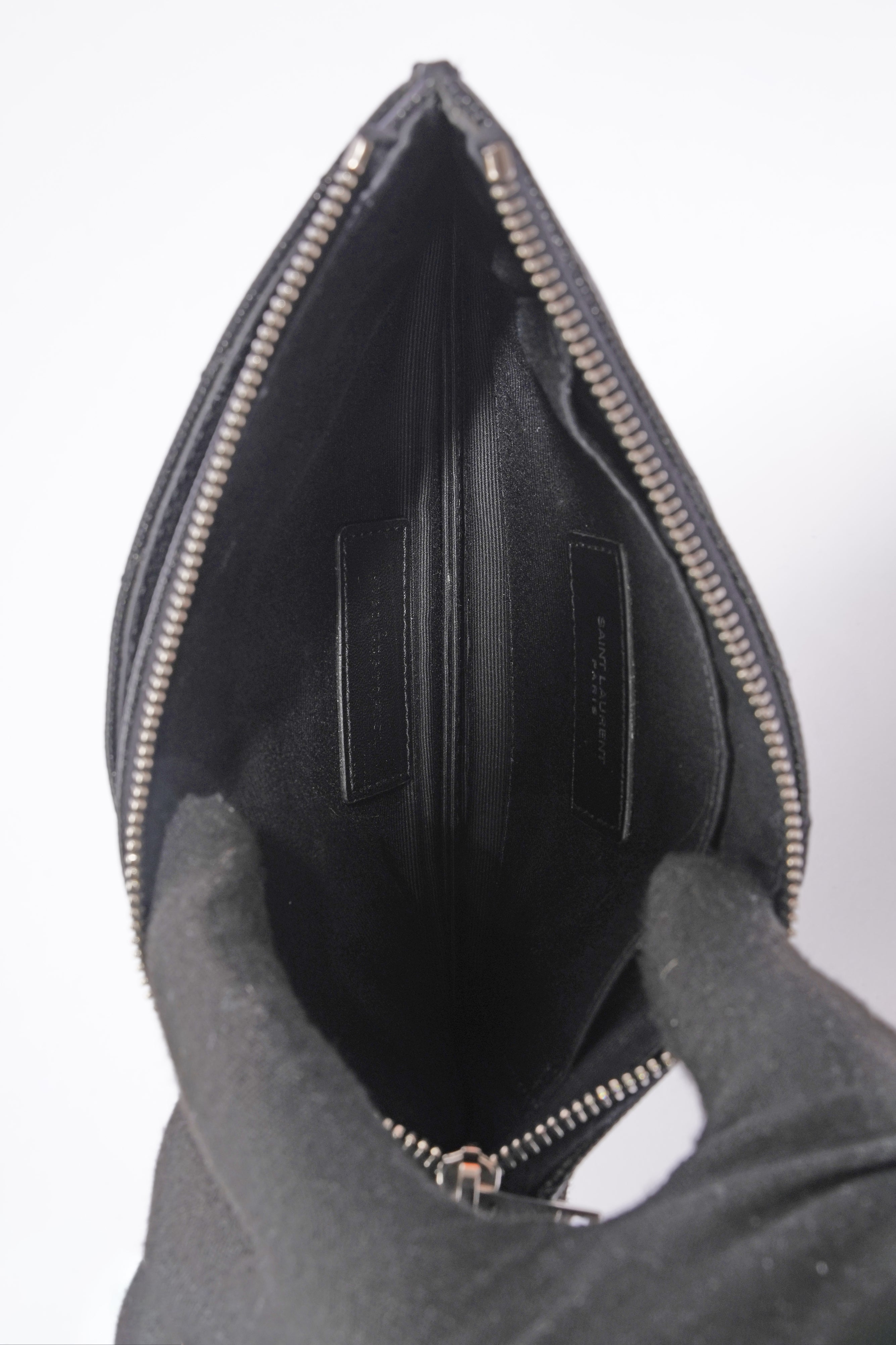 Saint Laurent Grain De Poudre Cassandra Bill Pouch Black Leather OS