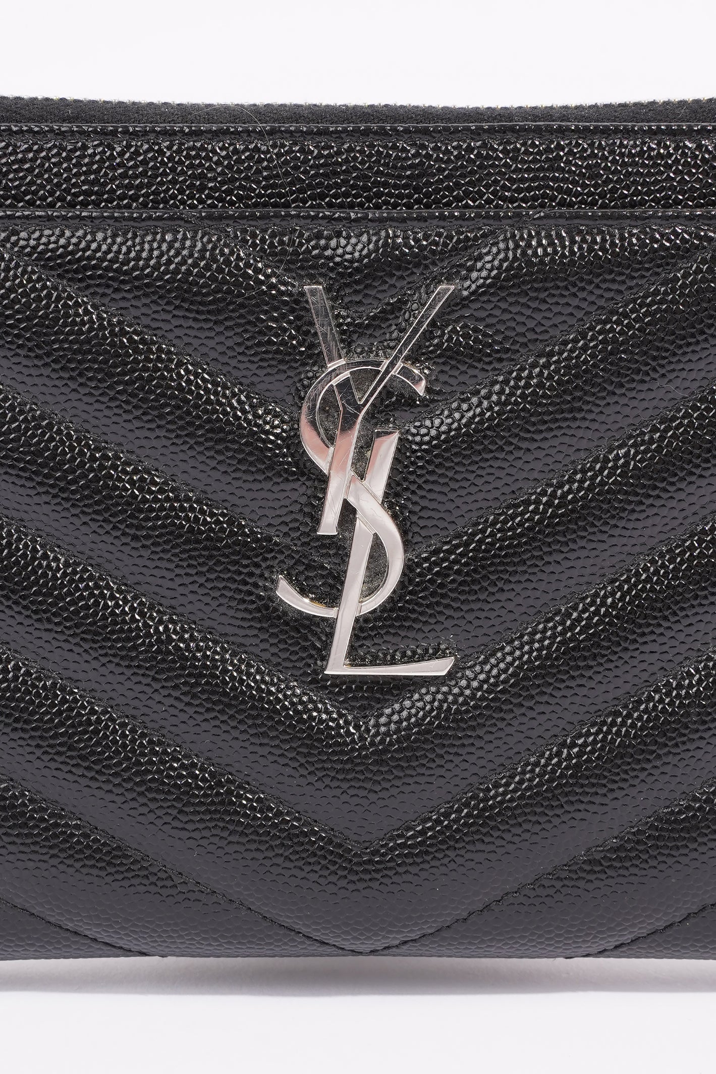 Saint Laurent Grain De Poudre Cassandra Bill Pouch Black Leather OS