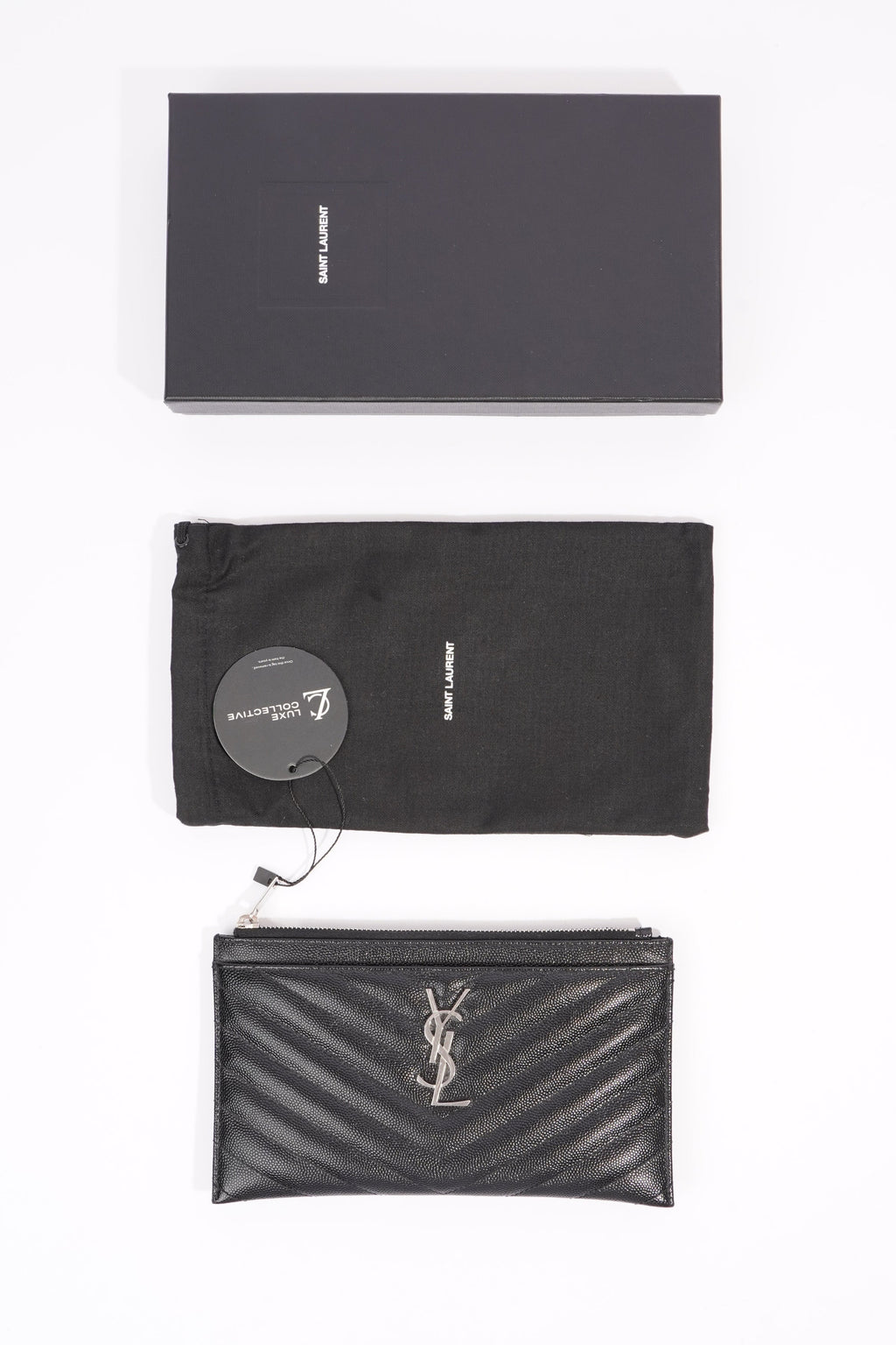 Saint Laurent Grain De Poudre Cassandra Bill Pouch Black Leather OS