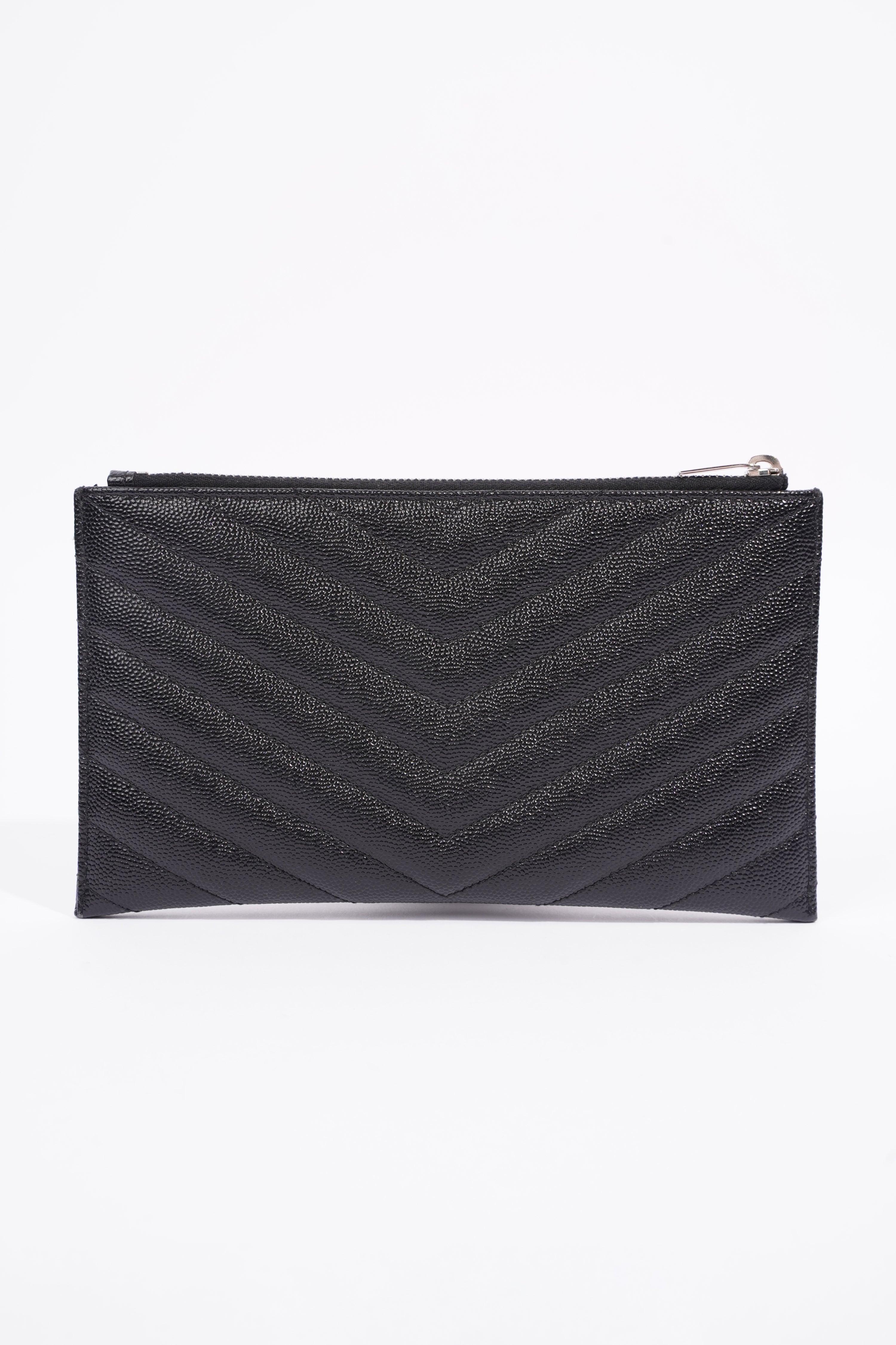 Saint Laurent Grain De Poudre Cassandra Bill Pouch Black Leather OS