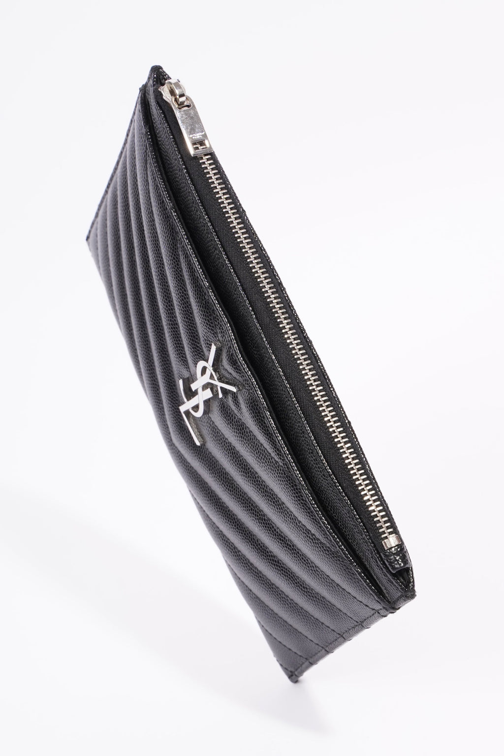 Saint Laurent Grain De Poudre Cassandra Bill Pouch Black Leather OS