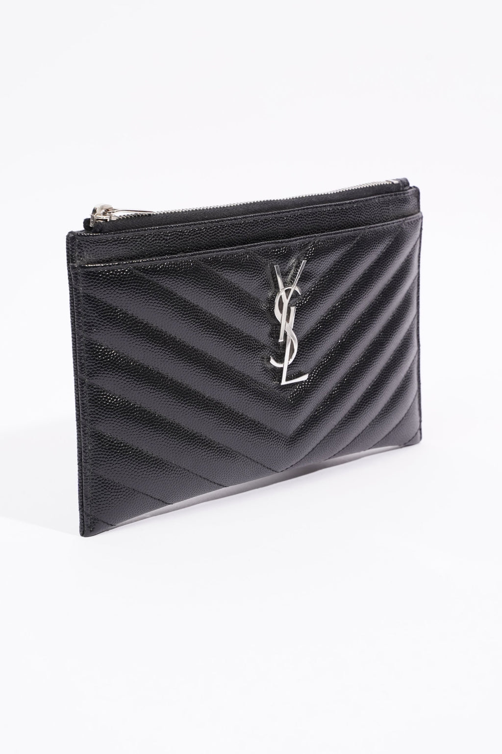 Saint Laurent Grain De Poudre Cassandra Bill Pouch Black Leather OS