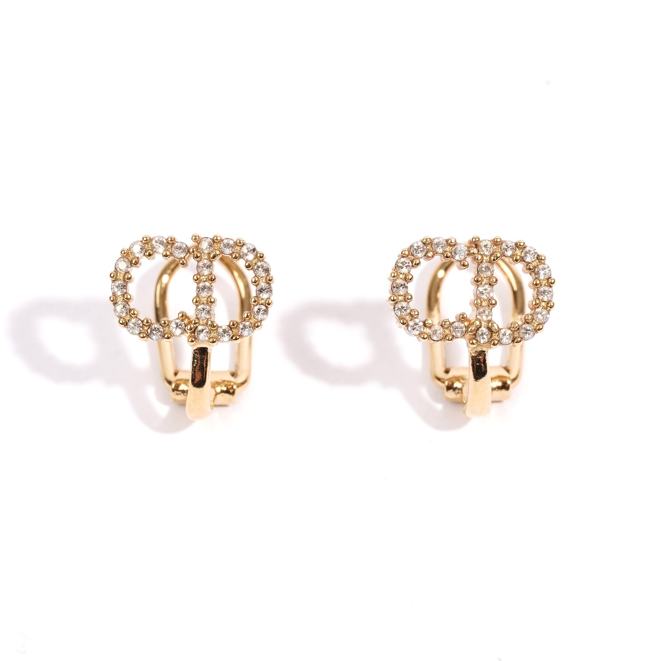 Christian Dior Clair D Lune Clip On Earrings White Crystal Gold Plated