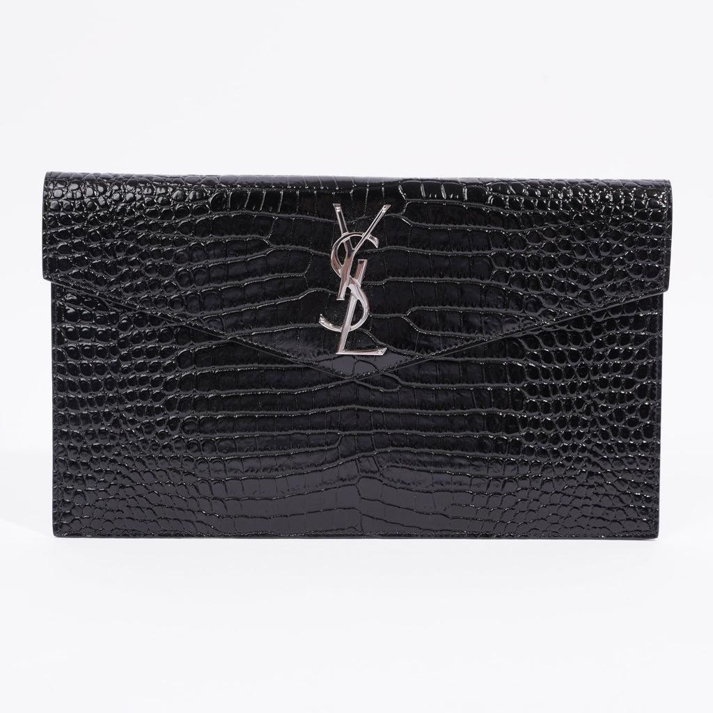 Saint Laurent Uptown Clutch Black Embossed Leather