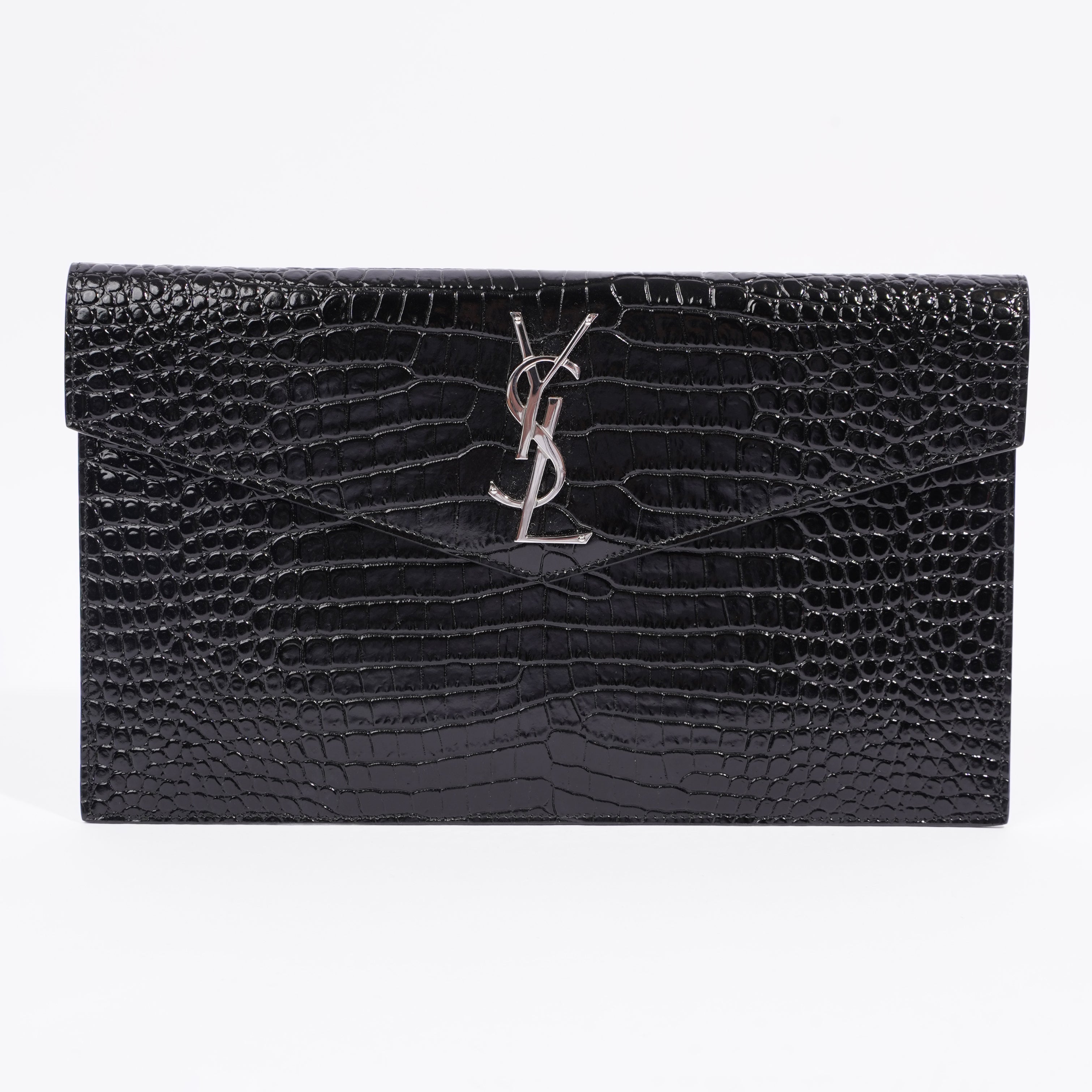 Saint Laurent Uptown Clutch Black Embossed Leather