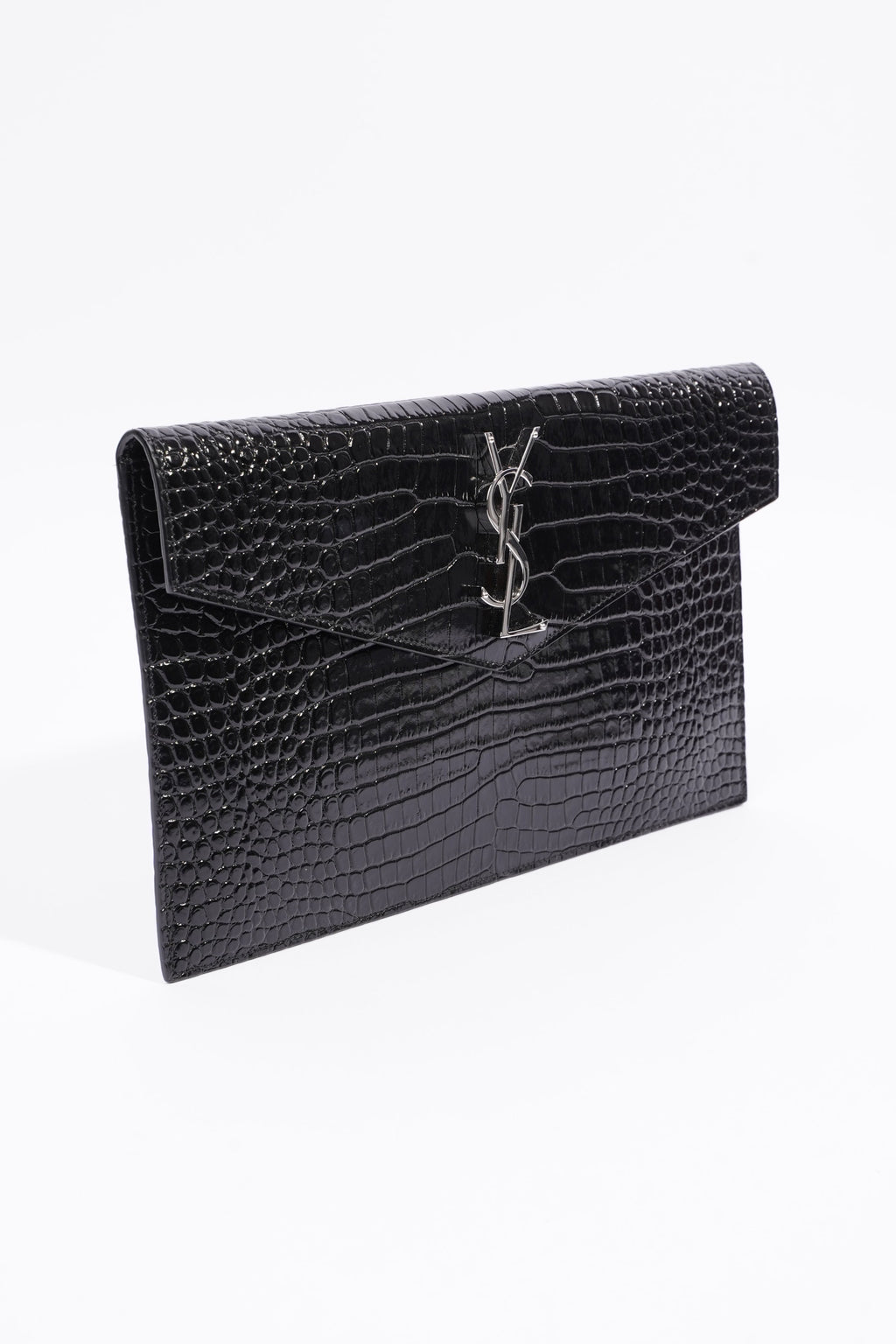 Saint Laurent Uptown Clutch Black Embossed Leather