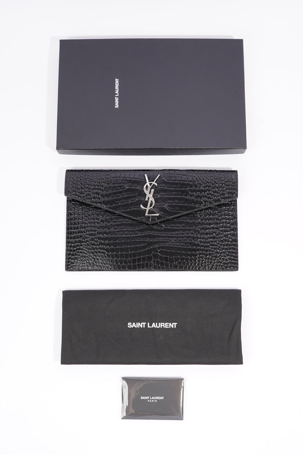 Saint Laurent Uptown Clutch Black Embossed Leather