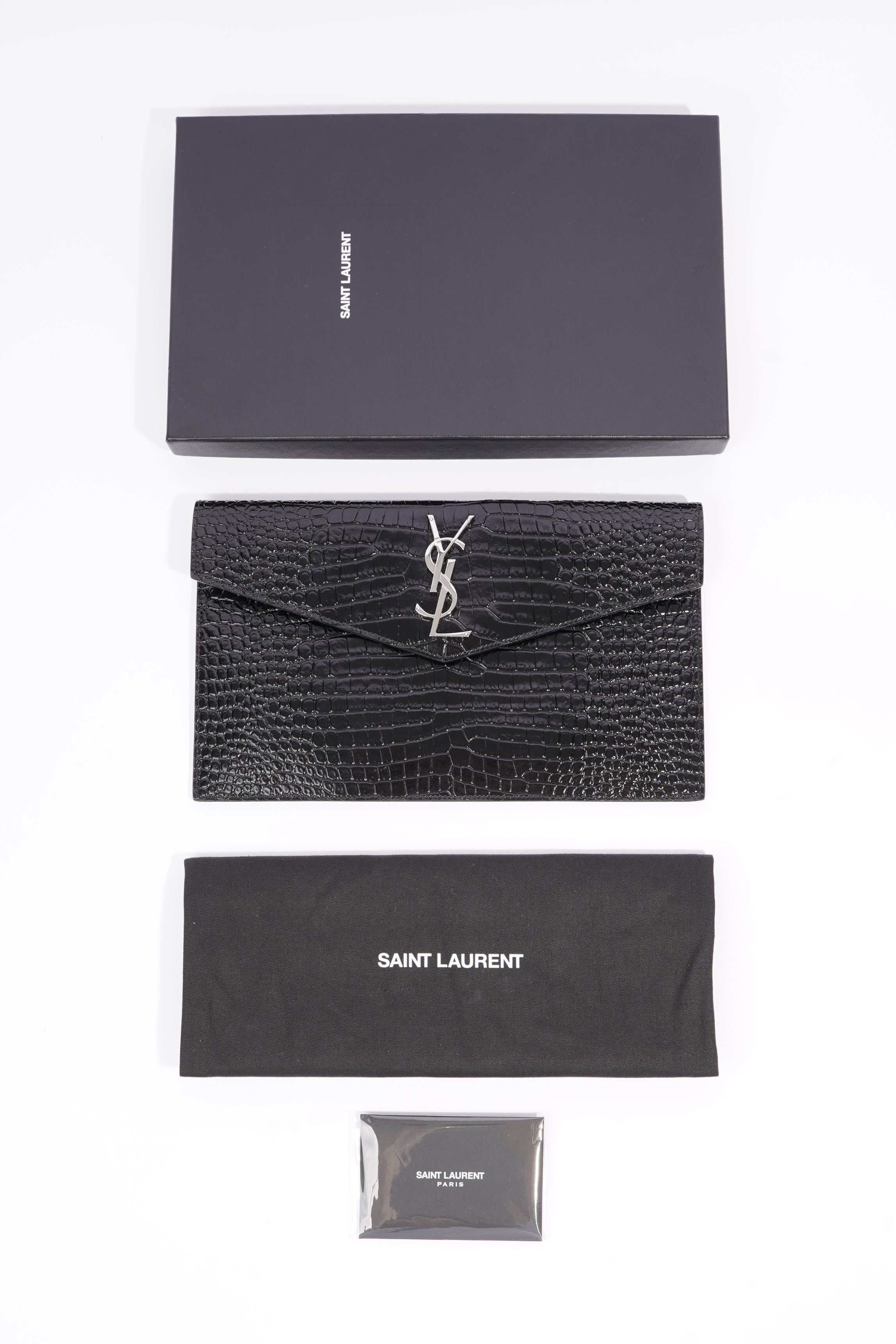 Saint Laurent Uptown Clutch Black Embossed Leather