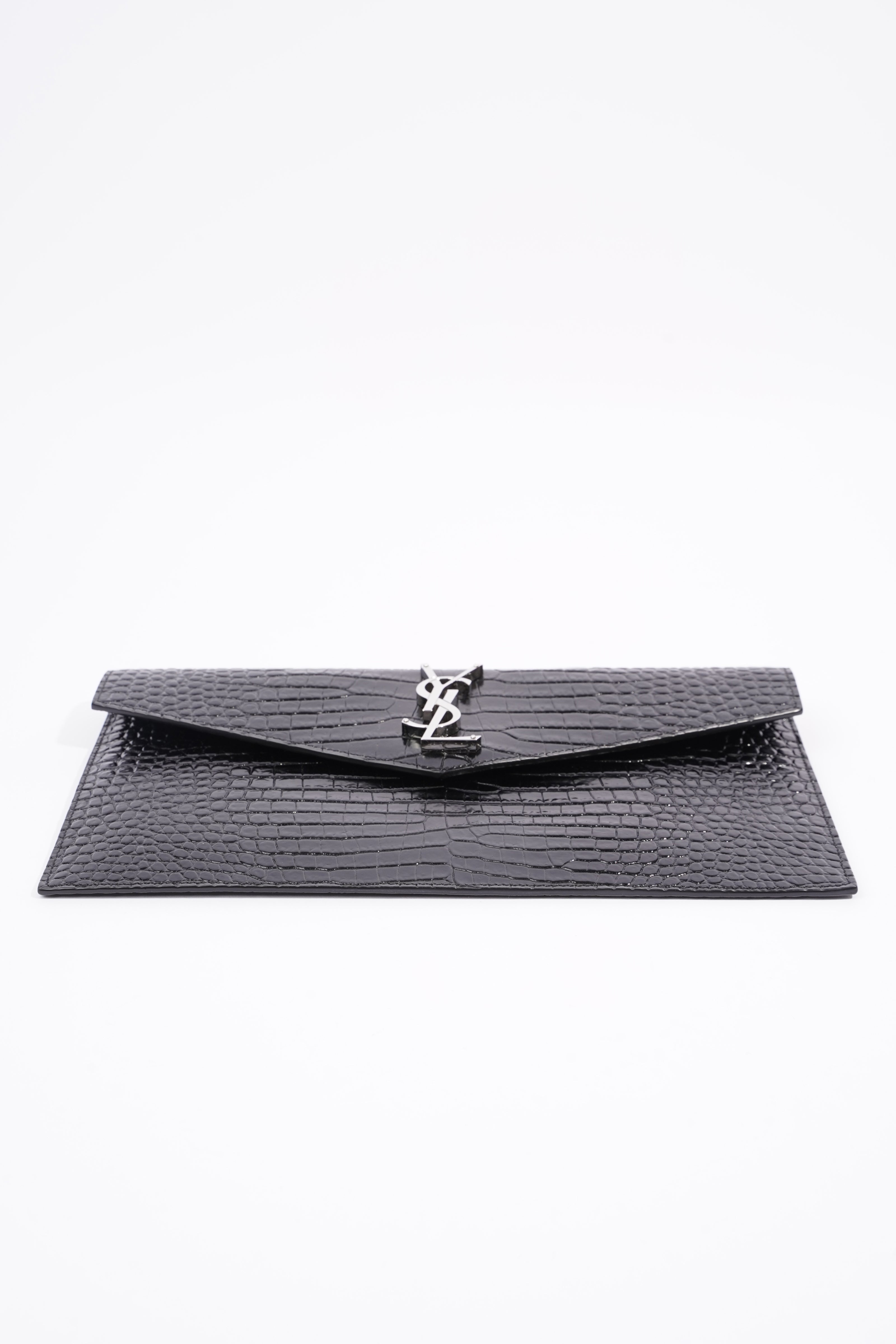 Saint Laurent Uptown Clutch Black Embossed Leather