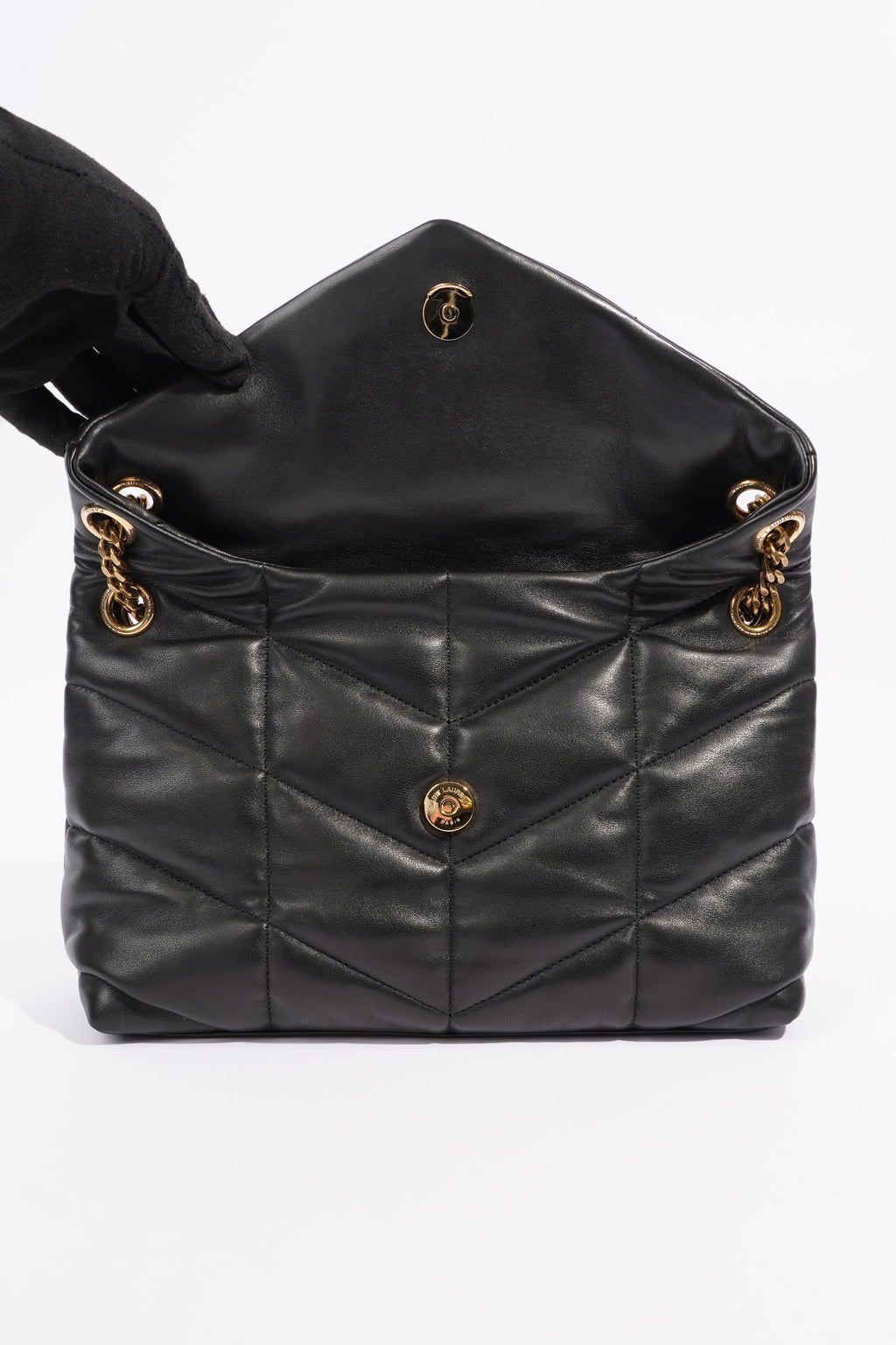 Saint Laurent Lou Lou Puffer Black Calfskin Leather Small