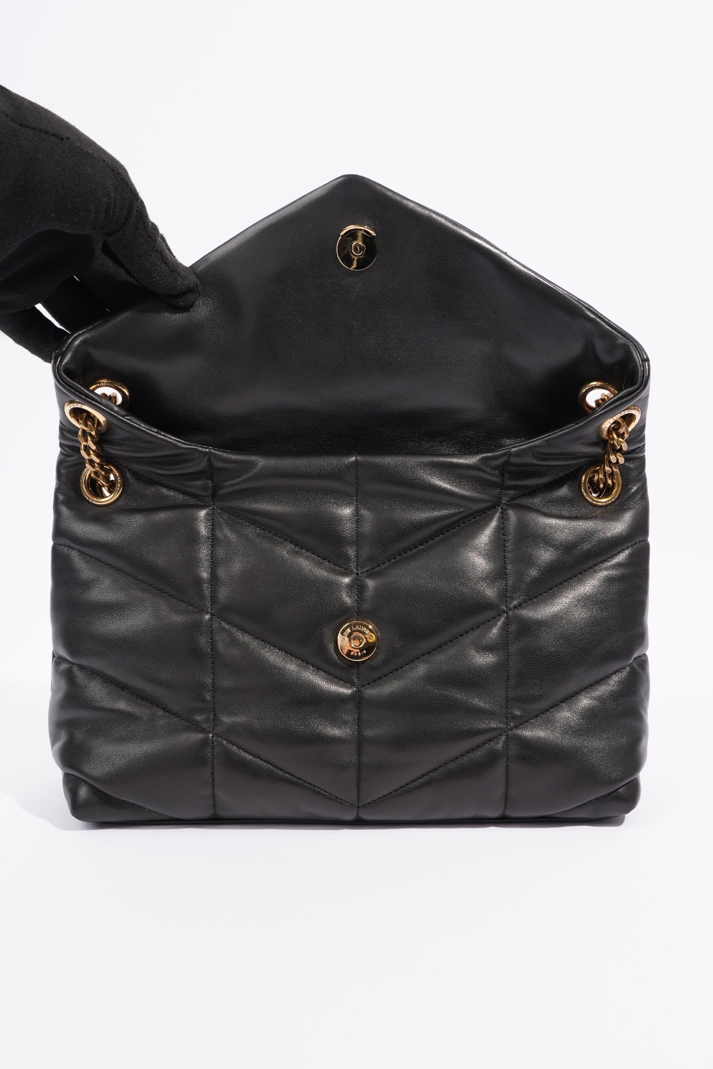 Saint Laurent Lou Lou Puffer Black Calfskin Leather Small