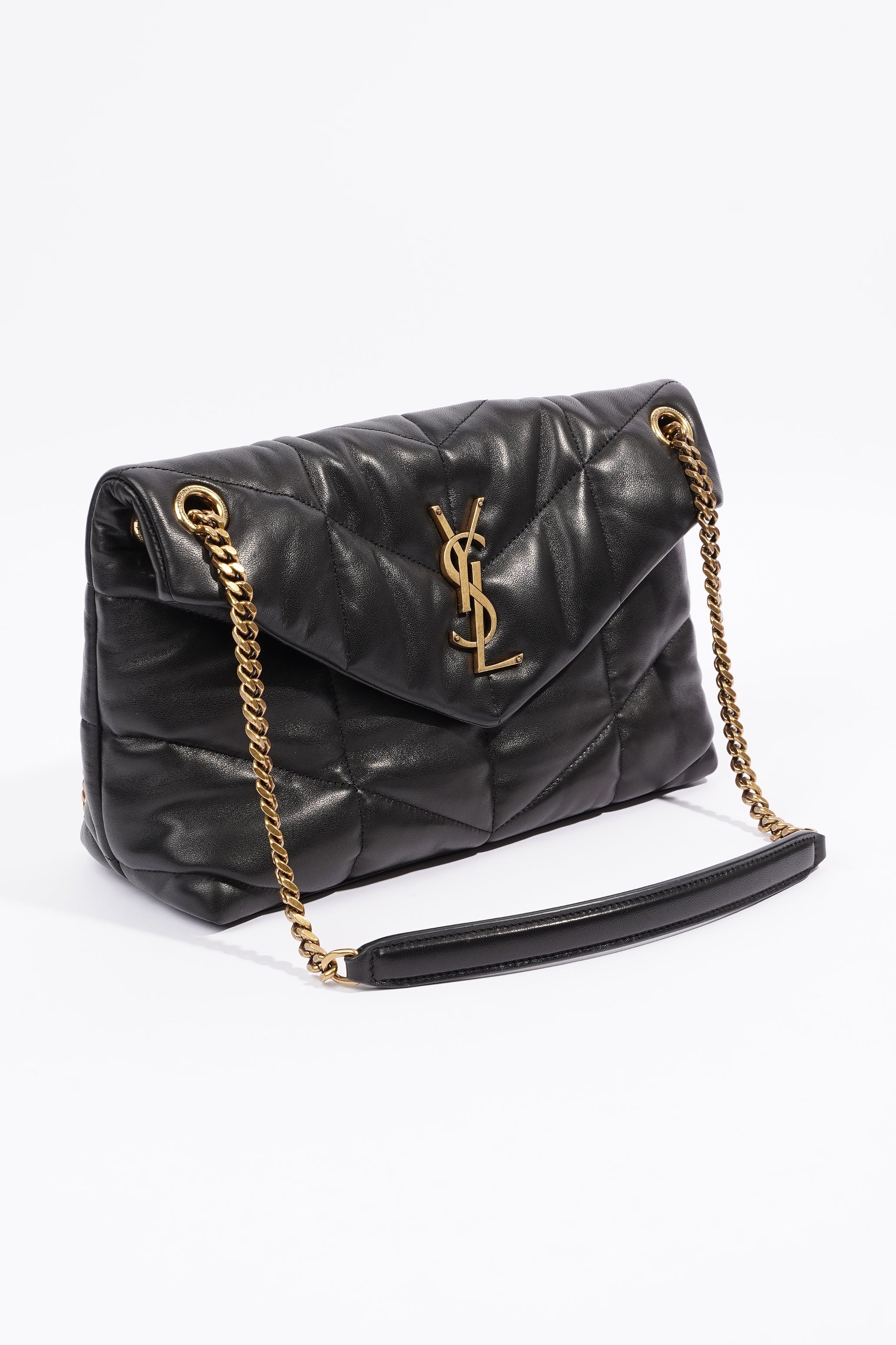 Saint Laurent Lou Lou Puffer Black Calfskin Leather Small
