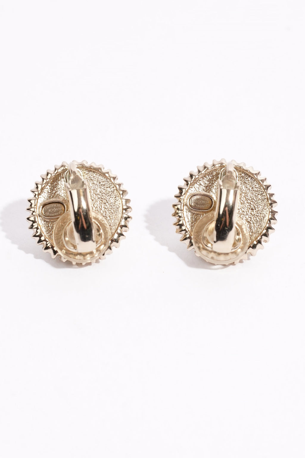 Chanel CC Pearl Earrings Silver Base Metal