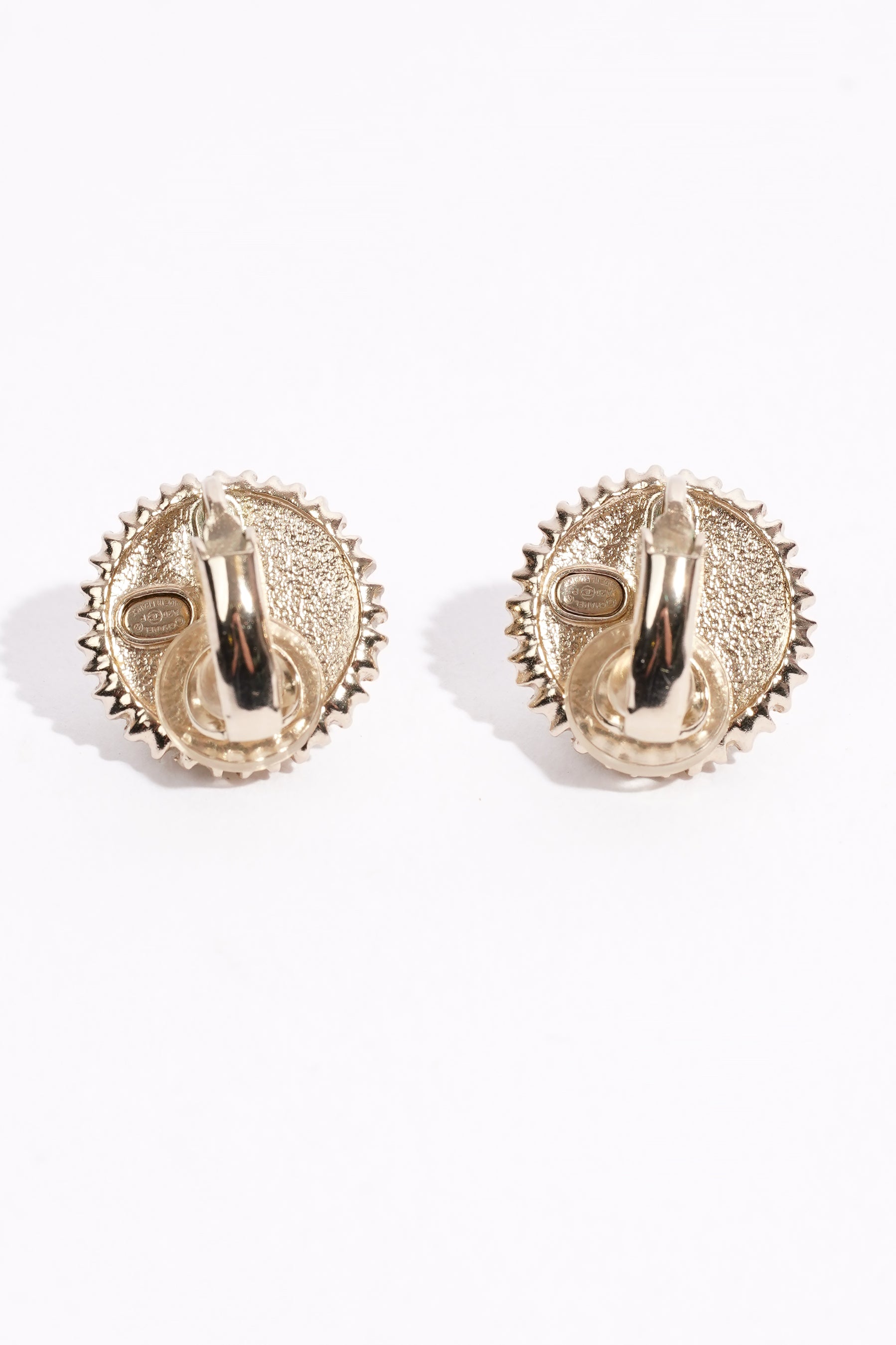 Chanel CC Pearl Earrings Silver Base Metal