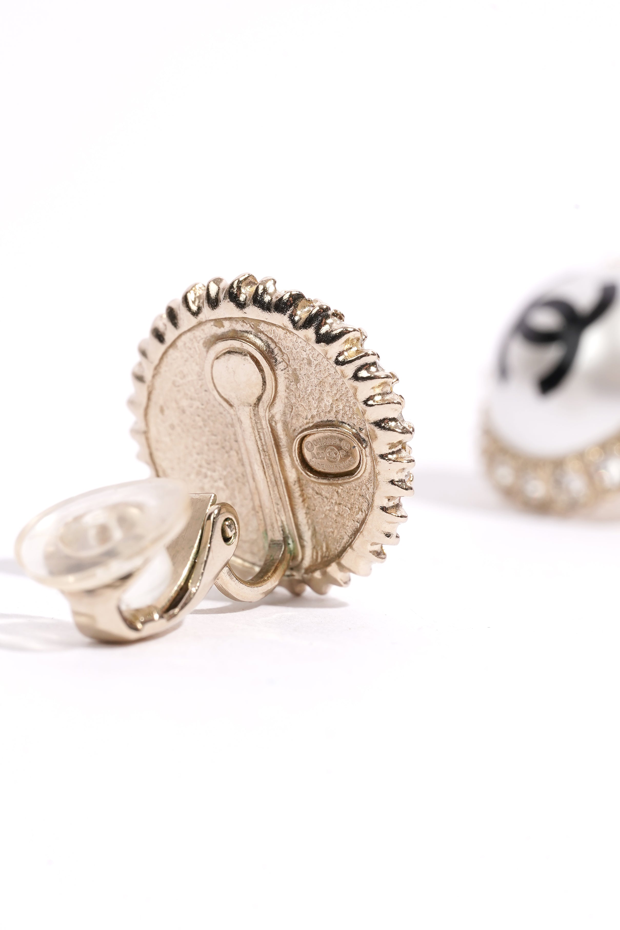 Chanel CC Pearl Earrings Silver Base Metal