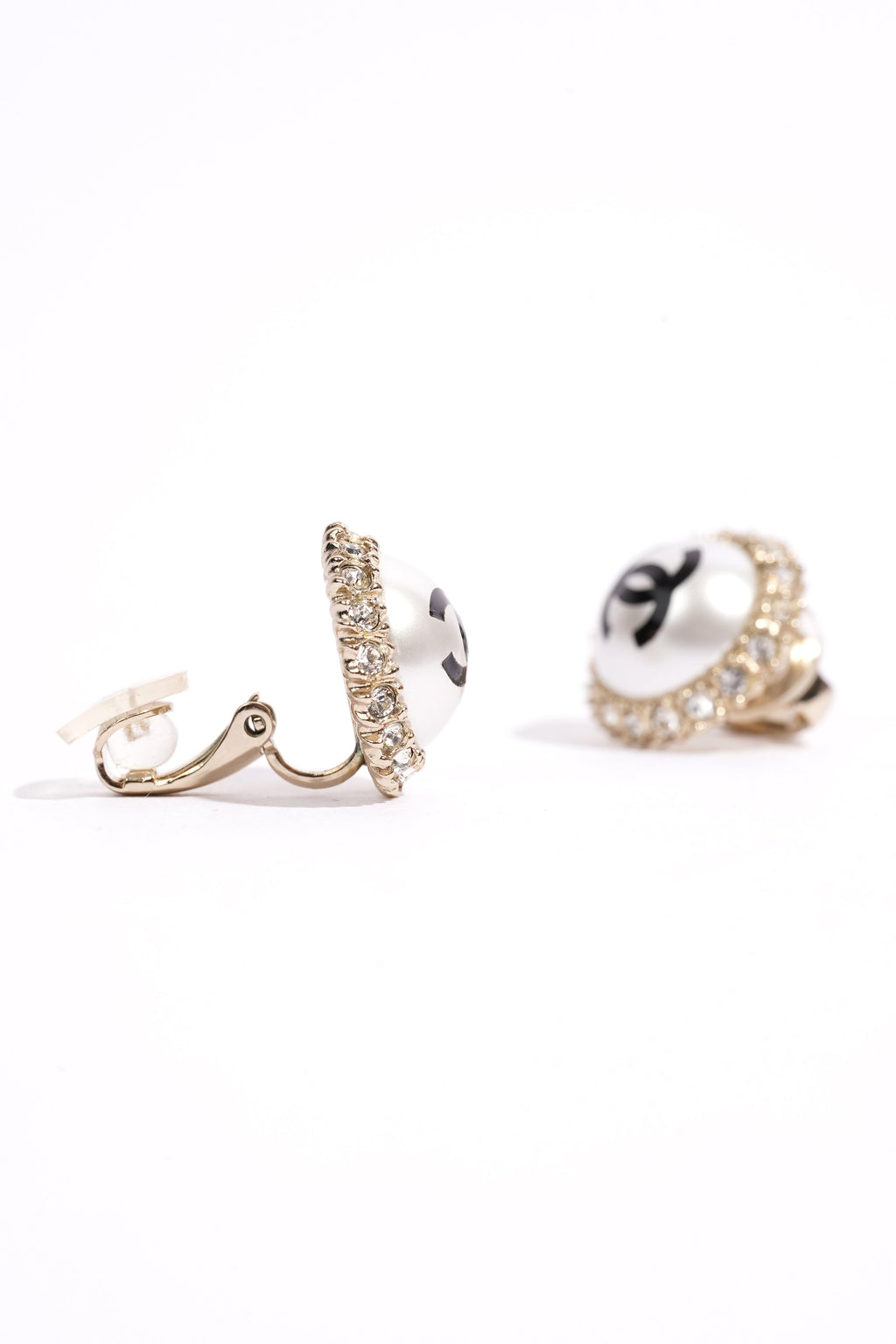 Chanel CC Pearl Earrings Silver Base Metal