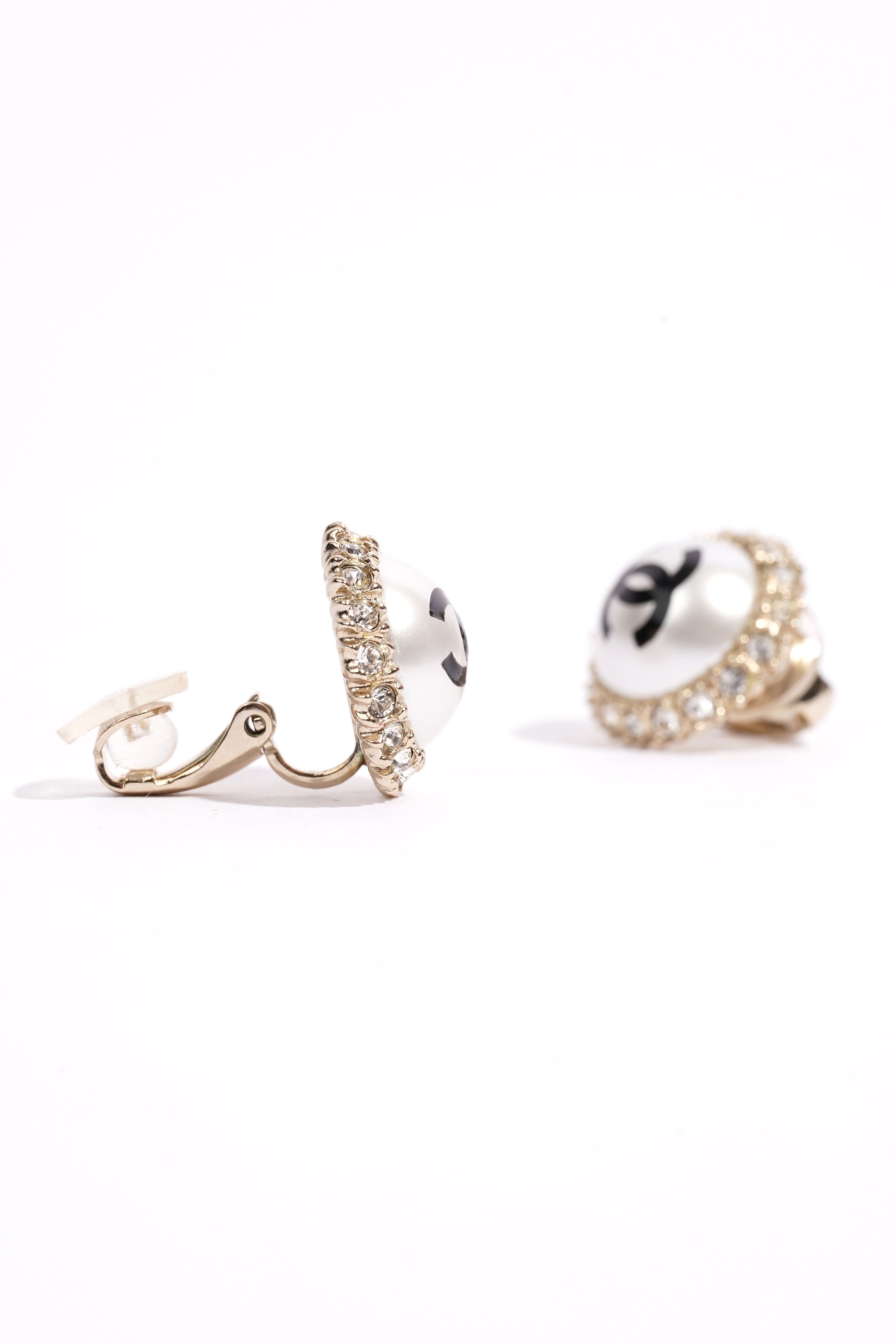 Chanel CC Pearl Earrings Silver Base Metal
