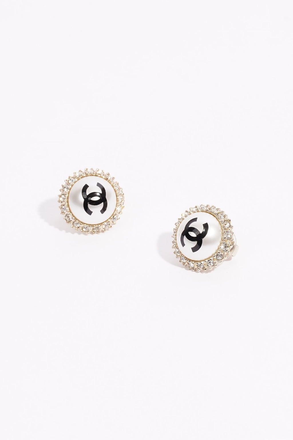 Chanel CC Pearl Earrings Silver Base Metal