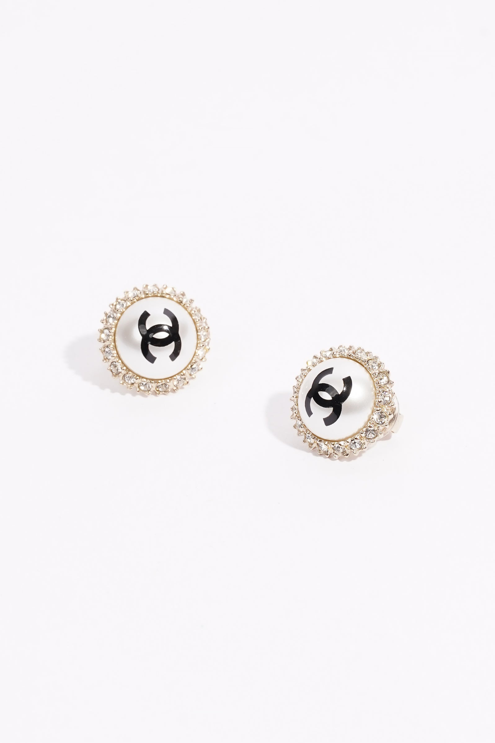 Chanel CC Pearl Earrings Silver Base Metal