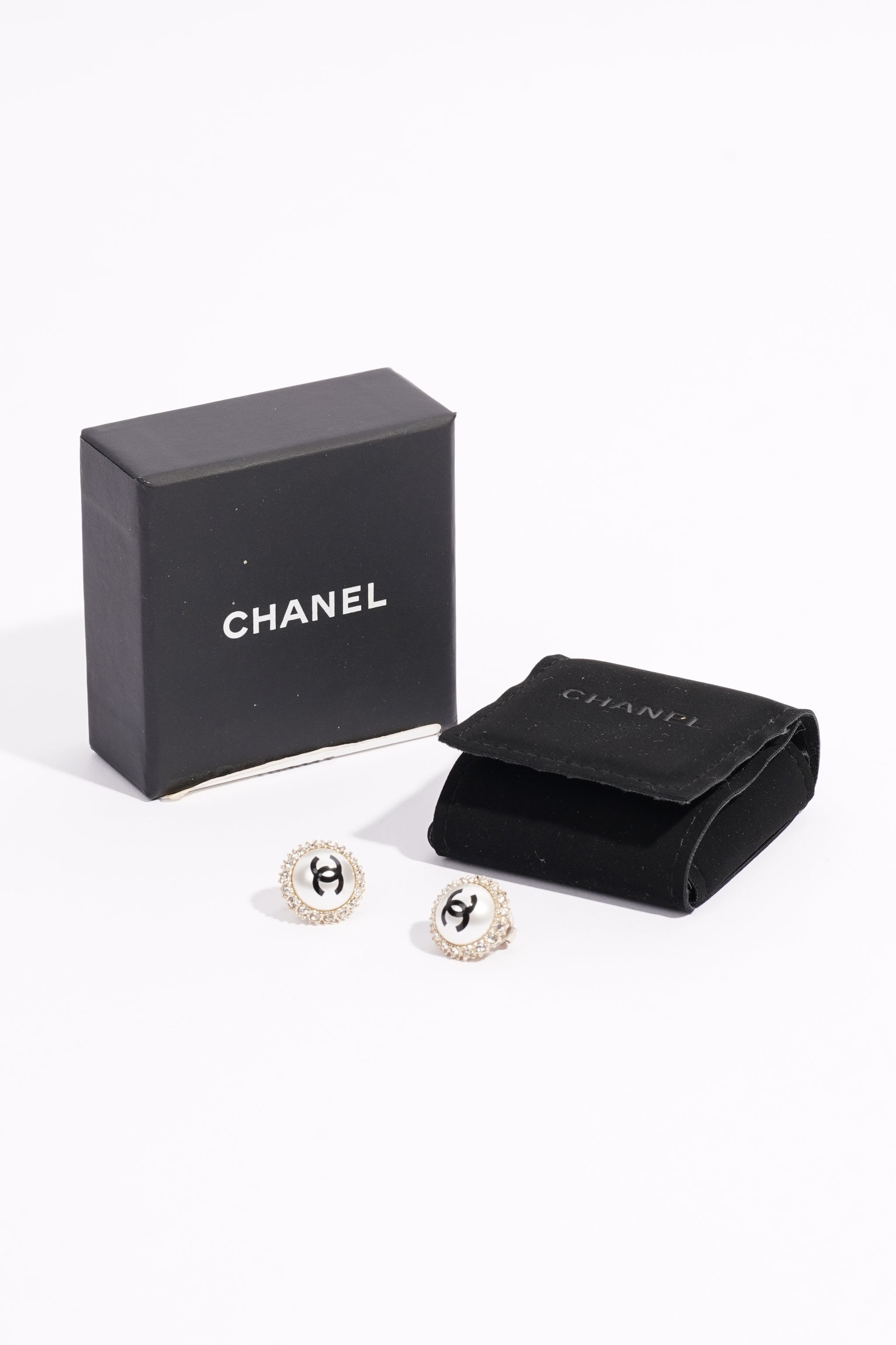 Chanel CC Pearl Earrings Silver Base Metal