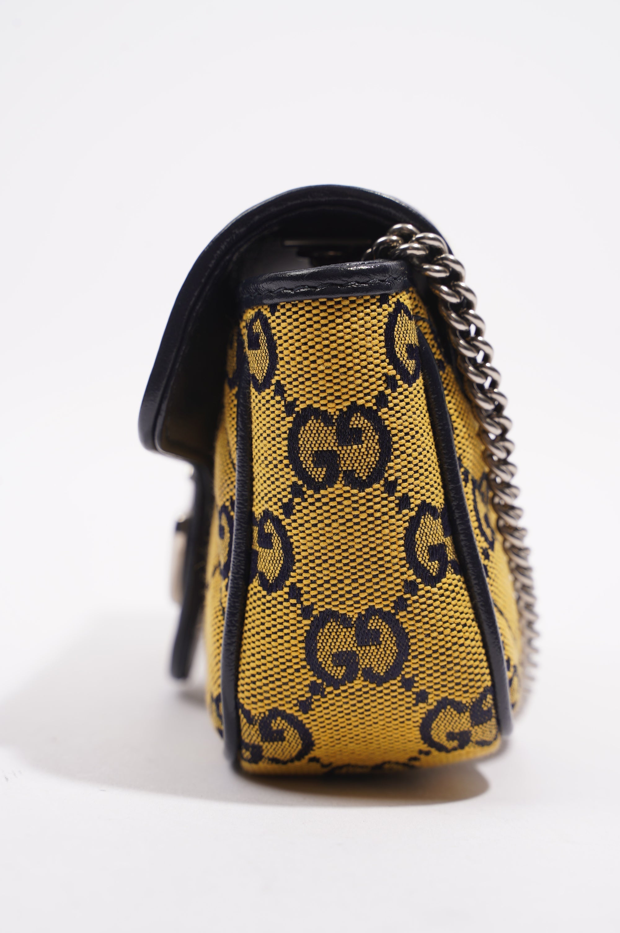 Gucci GG Marmont Flap Bag Yellow / Navy Canvas Super Mini